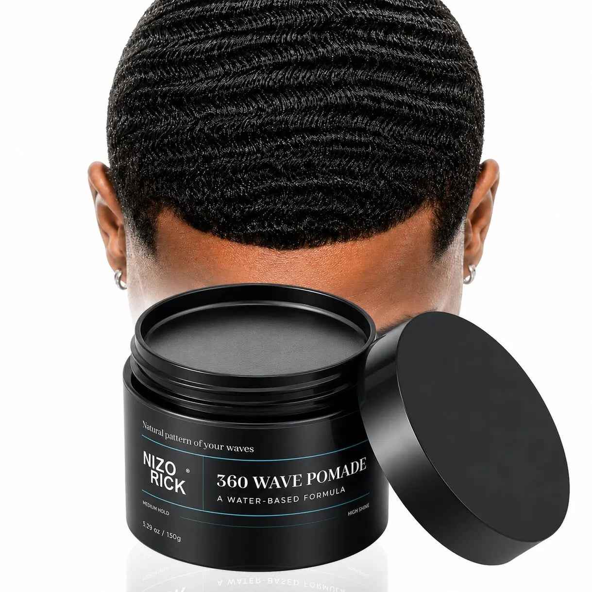 360 Wave Pomade for Men - Strong Hold Water-Based Styling for Defined Waves Non-Greasy Finish, 150G