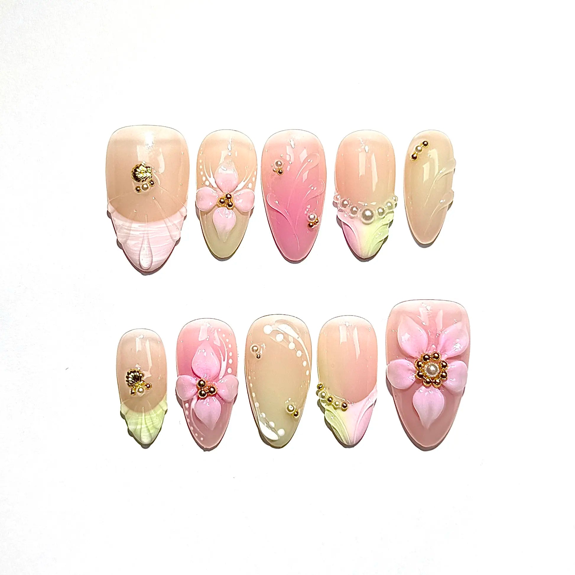 Gakunails MEDIUM ALMOND Collection - 23Mm Length Handmade Press on Nails with Toolkit & Reusable Design for Eco-Friendly Beauty Sticky Tabs Debonder