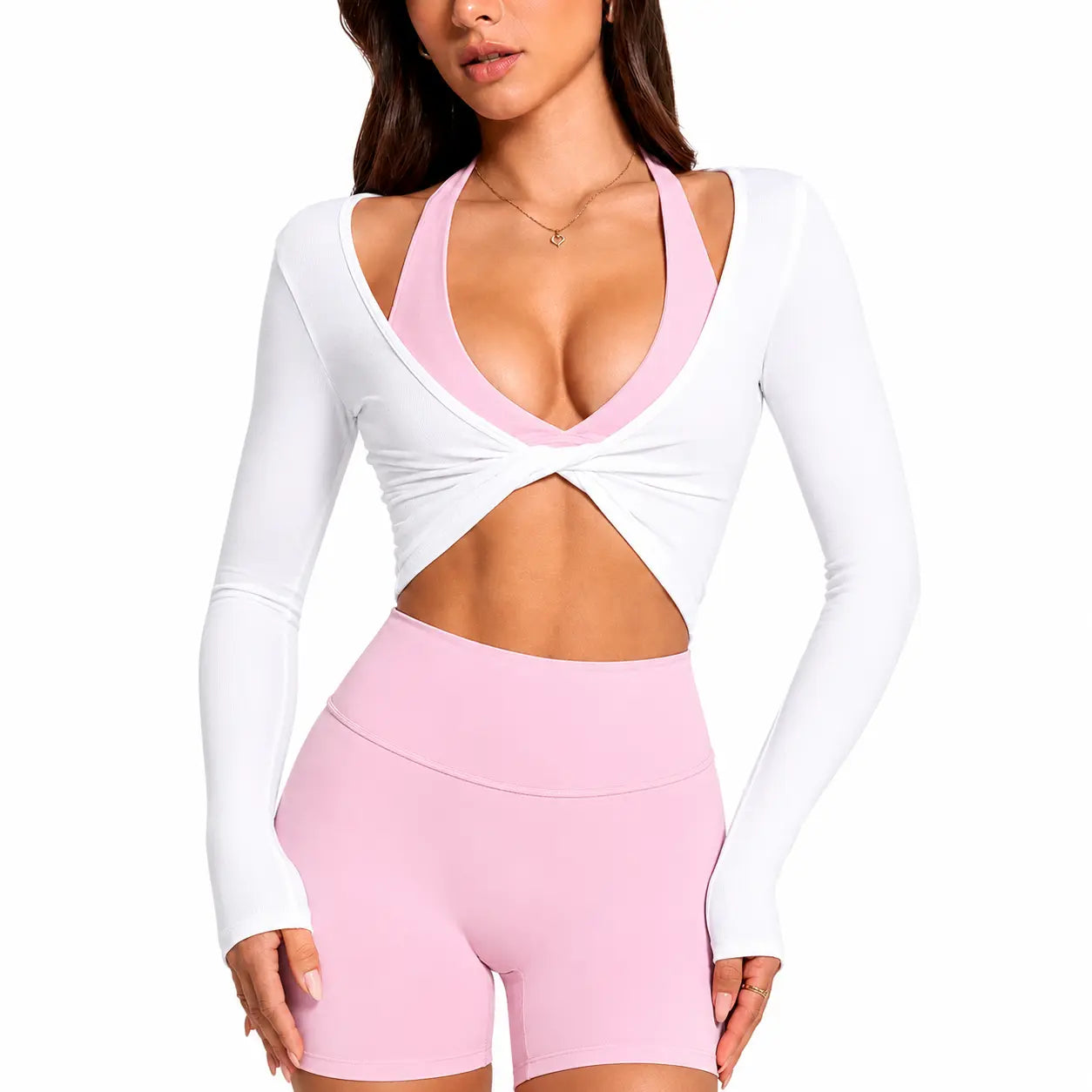 2026 Fireswan 2-Way Wear Twist Front & Back Long Sleeve Yoga Top Women'S Backless Workout Crop Top Soft Stretch Activewear