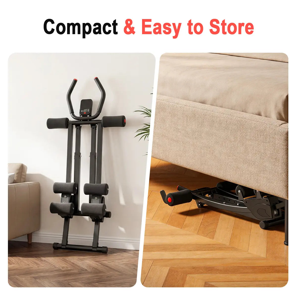 [Summerwins] Adjustable Ab Trainer Machine, Foldable Core Workout Equipment for Home Gym, Dual Track Abdominal Exerciser with LCD Monitor, 440LB Weight Capacity