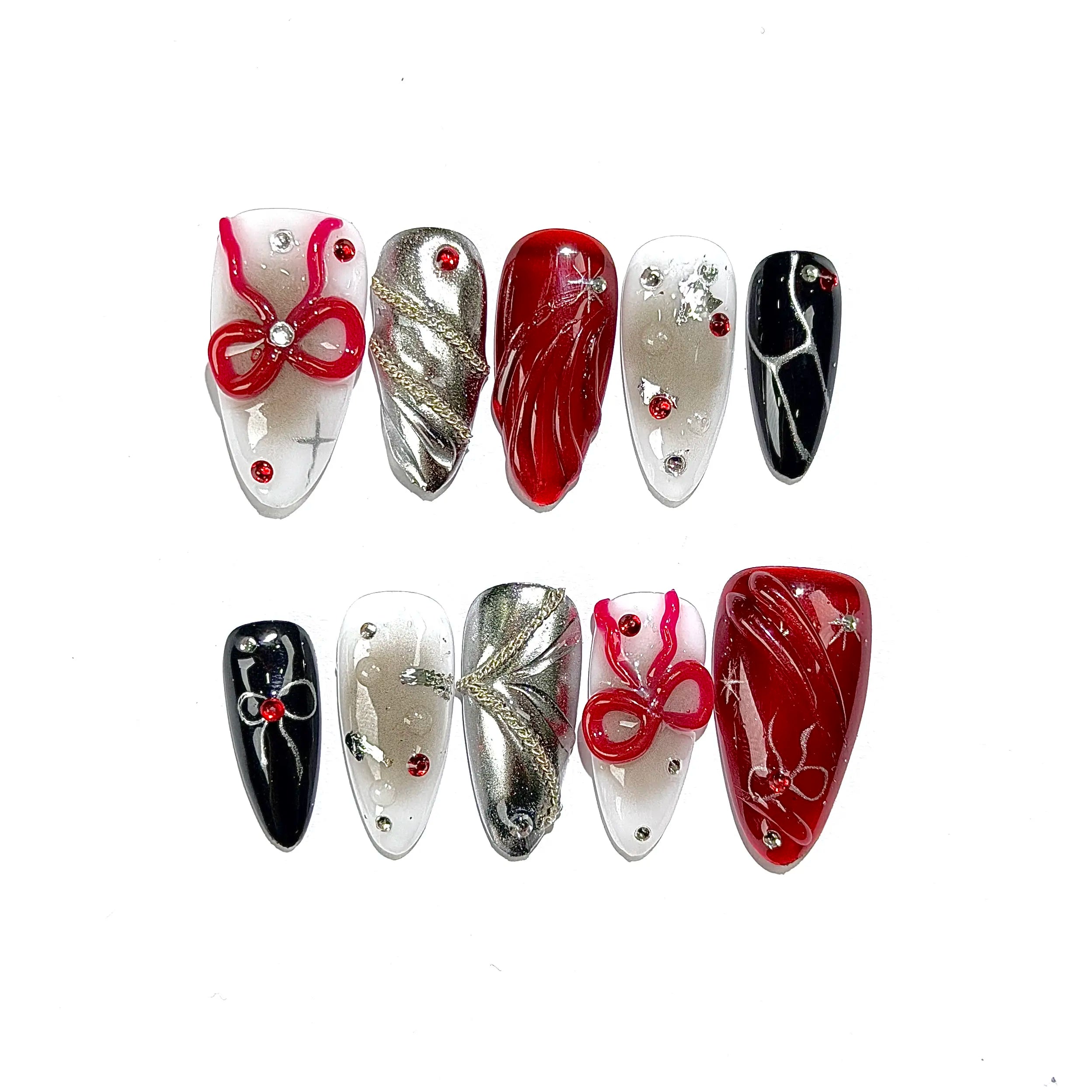 Gakunails MEDIUM ALMOND Collection - 23Mm Length Handmade Press on Nails with Toolkit & Reusable Design for Eco-Friendly Beauty Sticky Tabs Debonder