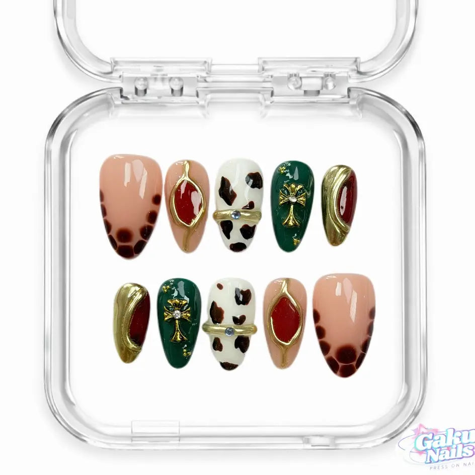 Gakunails MEDIUM ALMOND Collection - 23Mm Length Handmade Press on Nails with Toolkit & Reusable Design for Eco-Friendly Beauty Sticky Tabs Debonder