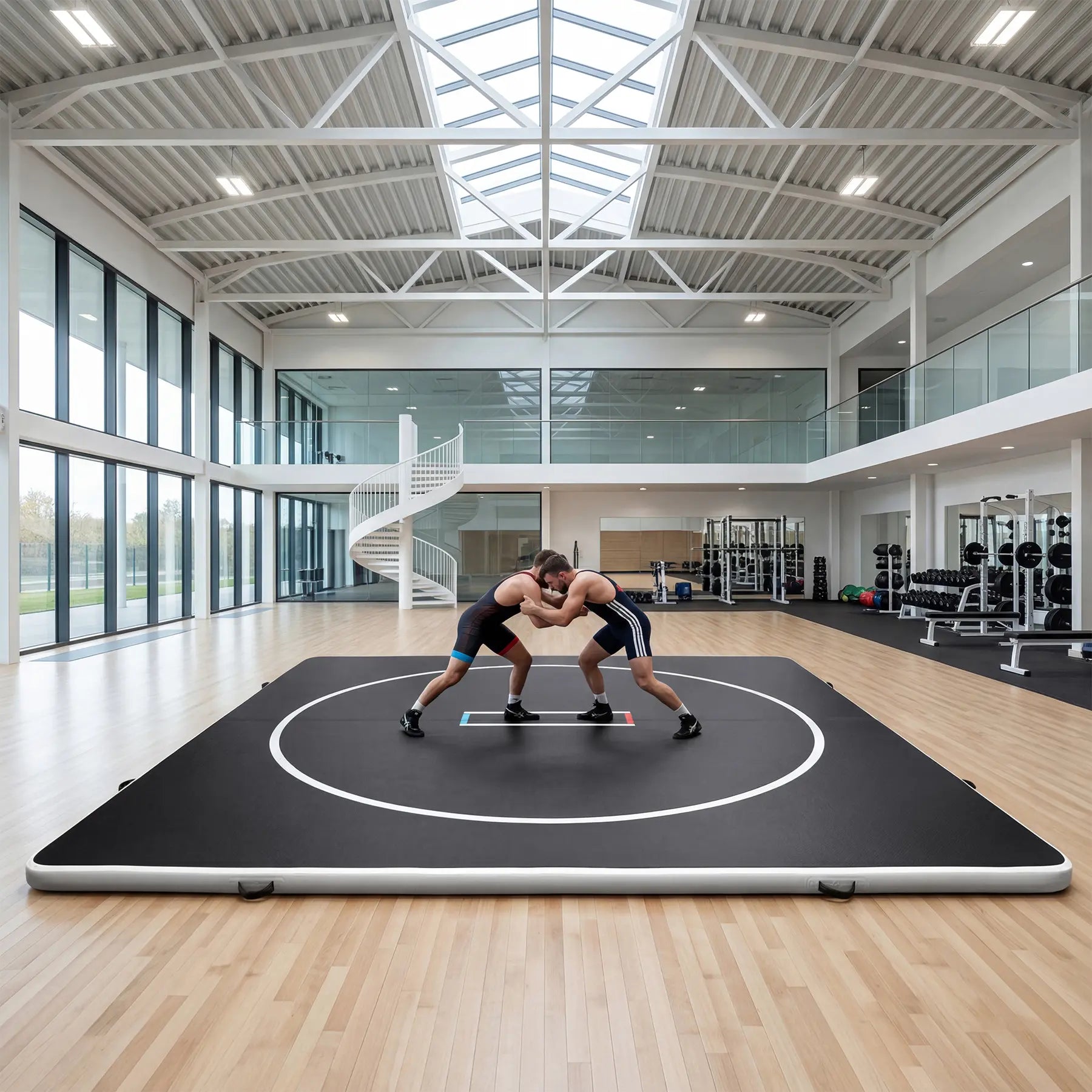 Inflatable Wrestling Mat 10FT / 13FT X 4IN, PVC Portable Wrestling Mats for Home, 4" Thick Jiu Jitsu Mats with Circles for Wrestling, Martial Arts, Jitsu, BJJ, Boxing, MMA, Judo Indoor Outdoor Use