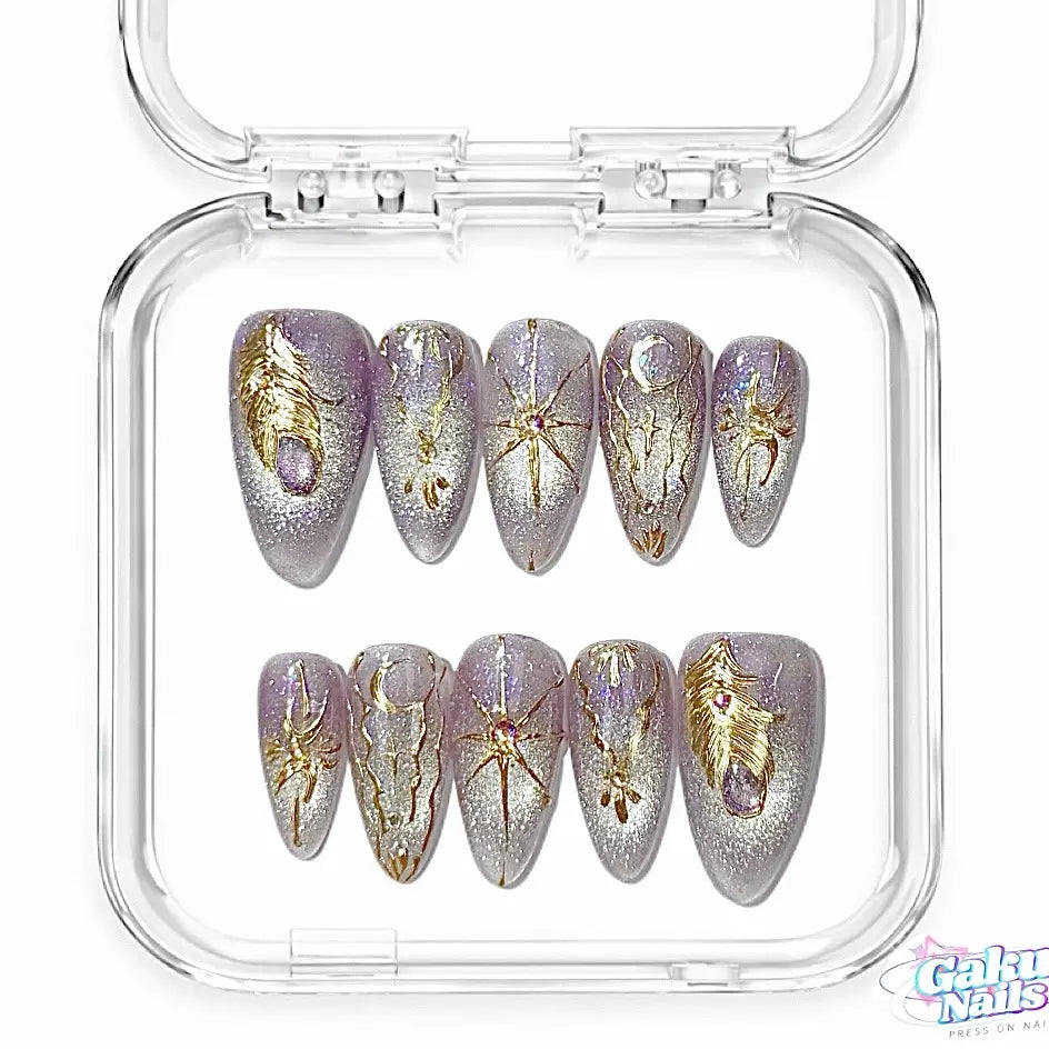 Gakunails MEDIUM ALMOND Collection - 23Mm Length Handmade Press on Nails with Toolkit & Reusable Design for Eco-Friendly Beauty Sticky Tabs Debonder
