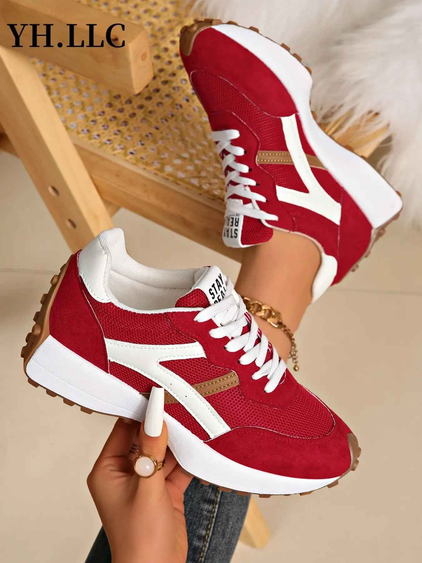 Women'S Sporty Arisan Shoes Spring & Fall Elegant Fashion Casual round Toe Low Top Lace-Up Thick Sole Breathable Outdoor Running Shoes