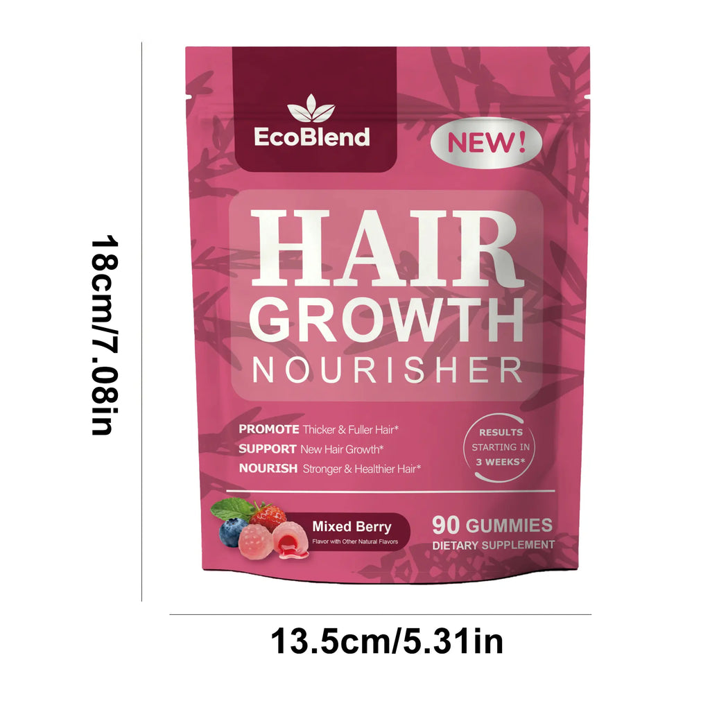 Ecoblend Women'S Hair Growth Dietary Supplement Gummies - Natural Blend, Prop 65 Safe, Gentle Formula for Thinning Hair Nourishment & Fuller Locks, Filled, Mixed Berry Flavor, 90 Count (45-Day Supply), Chewable, Hair & Nail Care