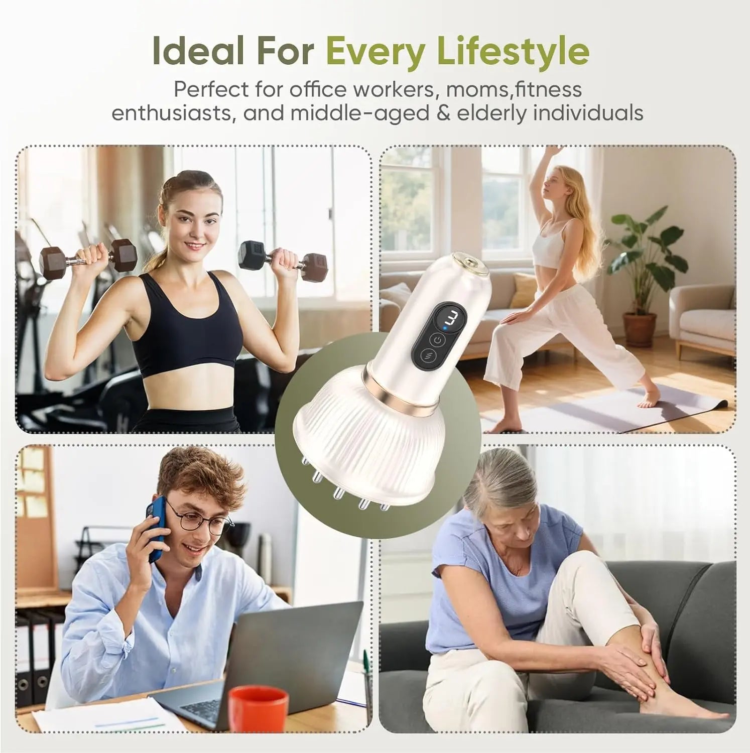 Professional Handheld Massager with Lymphatic Drainage - Rechargeable, Heat & Vibration Device for Muscle Support, Portable Full-Body Care Gift for Neck, Back, Legs