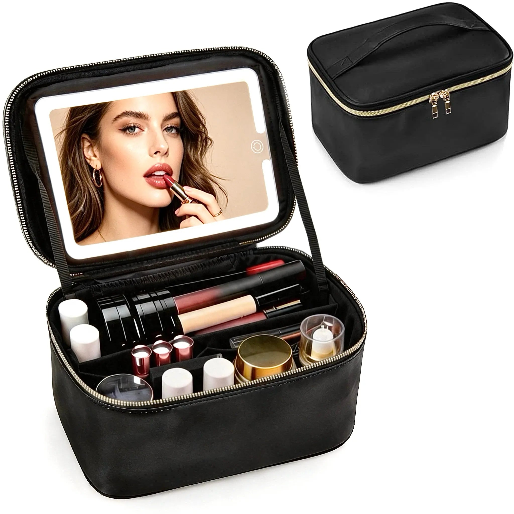Travel Makeup Bag, Portable Cosmetic Bag, Large Capacity Travel Makeup Case Organizer, Black for Women Toiletry Bag for Girls Traveling with Handle and Divider