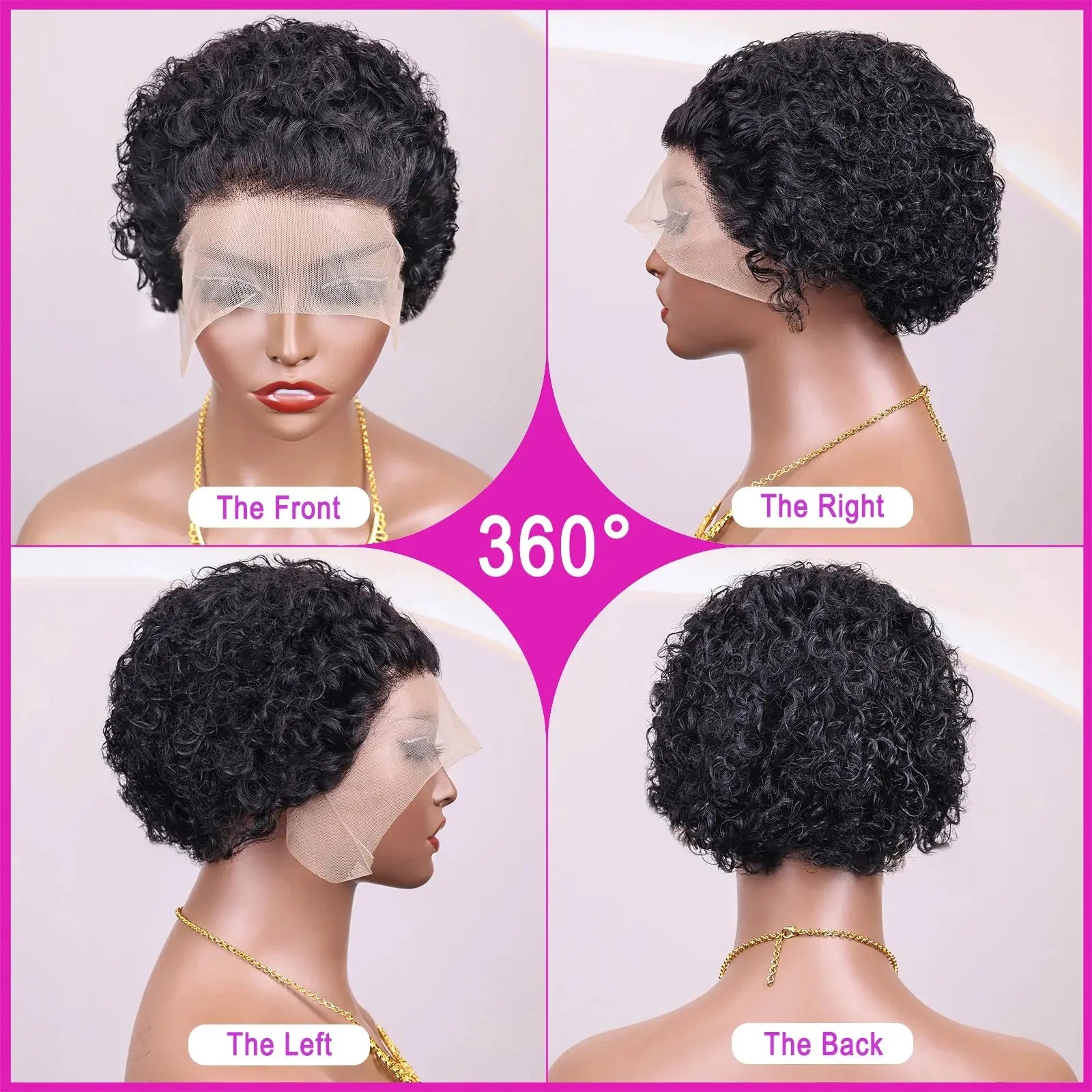 [Bling Hair] Pixie Cut Wig Human Hair 13X1 Lace Frontal Wigs Short Bob Human Hair Wig for Women Spring Curl Natural Black Color Curly Bob Wig True Scalp Wig