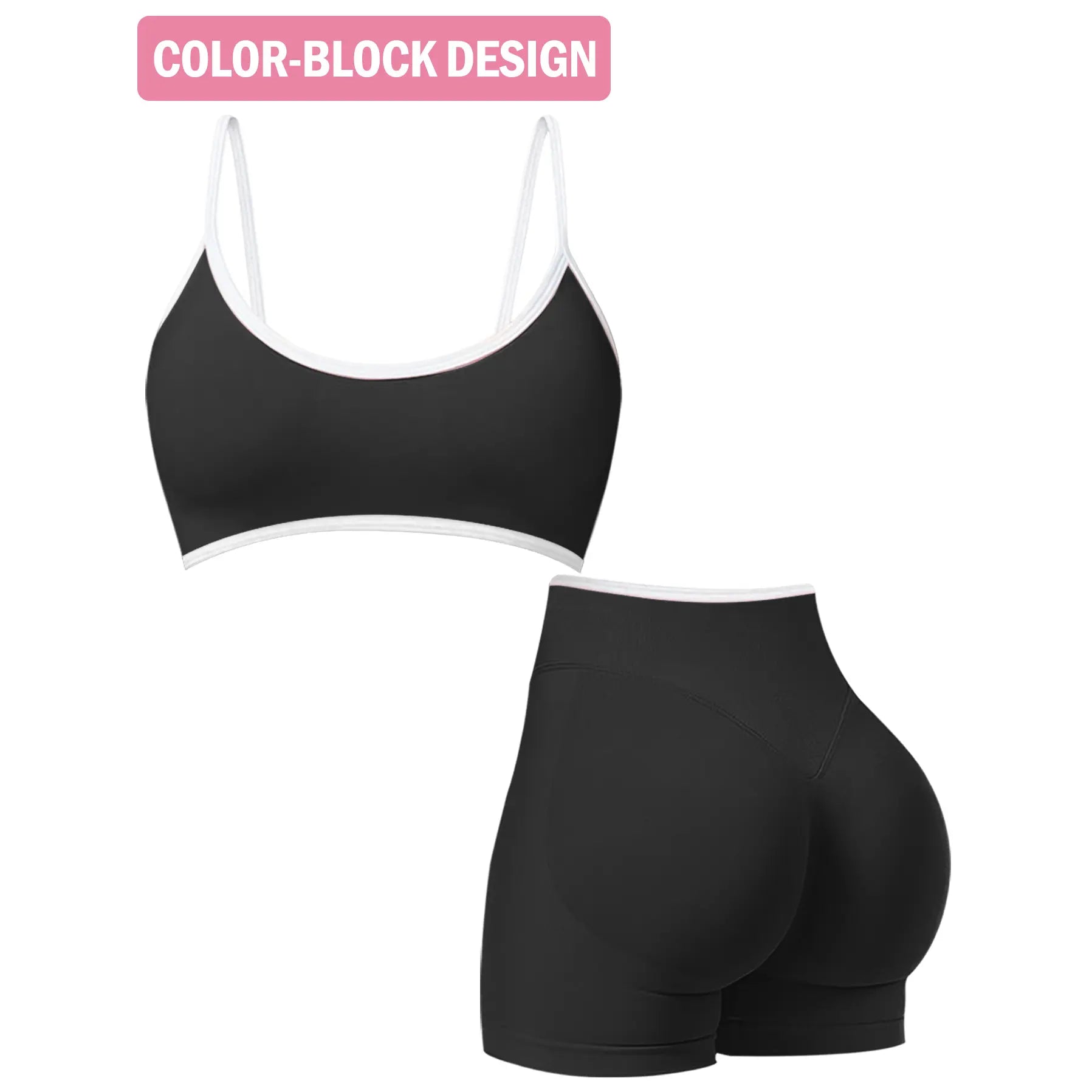 Jetjoy 2 Pieces Workout Sets for Women, Leopard Womens 2 Piece Workout Sets Seamless Color Block Spaghetti Straps Sports Bra Scrunch Butt Lifting High Waist Shorts Gym Set Tracksuit