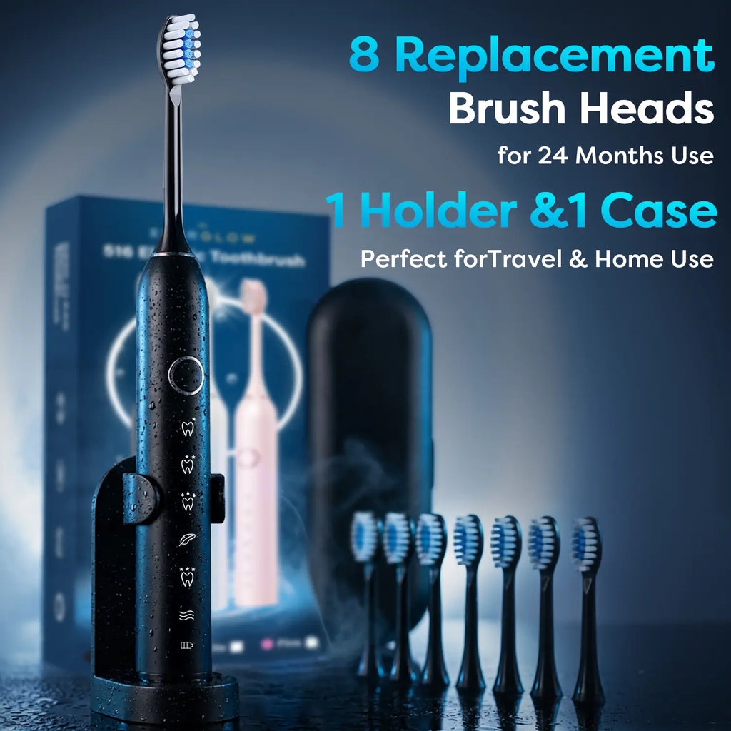 Premium Quality, Insanely Cheap! Everglow Electric USB Charging Toothbrush, 1 Count Soft Bristles Toothbrushes & 4 Counts Brush Head & 1 Count Charging Cable, Intelligent Cleaning Toothbrushes, Gift