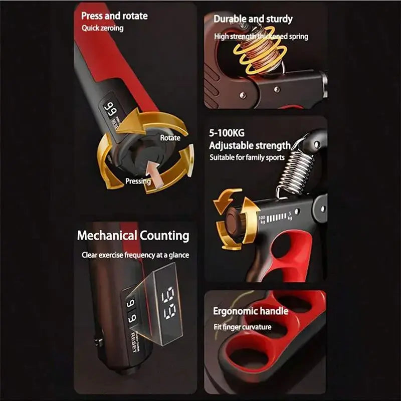 Adjustable Hand Gripper, Sleek Digital Strength Trainer with LCD Display, 5-100Kg Forearm Exerciser for Home Gym Workouts, Handgrippers Hand Strengthening Devices Hand Strengthener