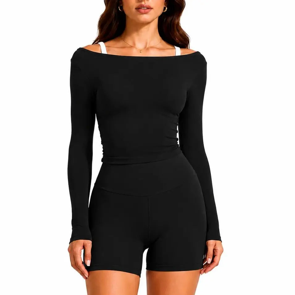 2026 Fireswan 2-Way Wear Twist Front & Back Long Sleeve Yoga Top Women'S Backless Workout Crop Top Soft Stretch Activewear