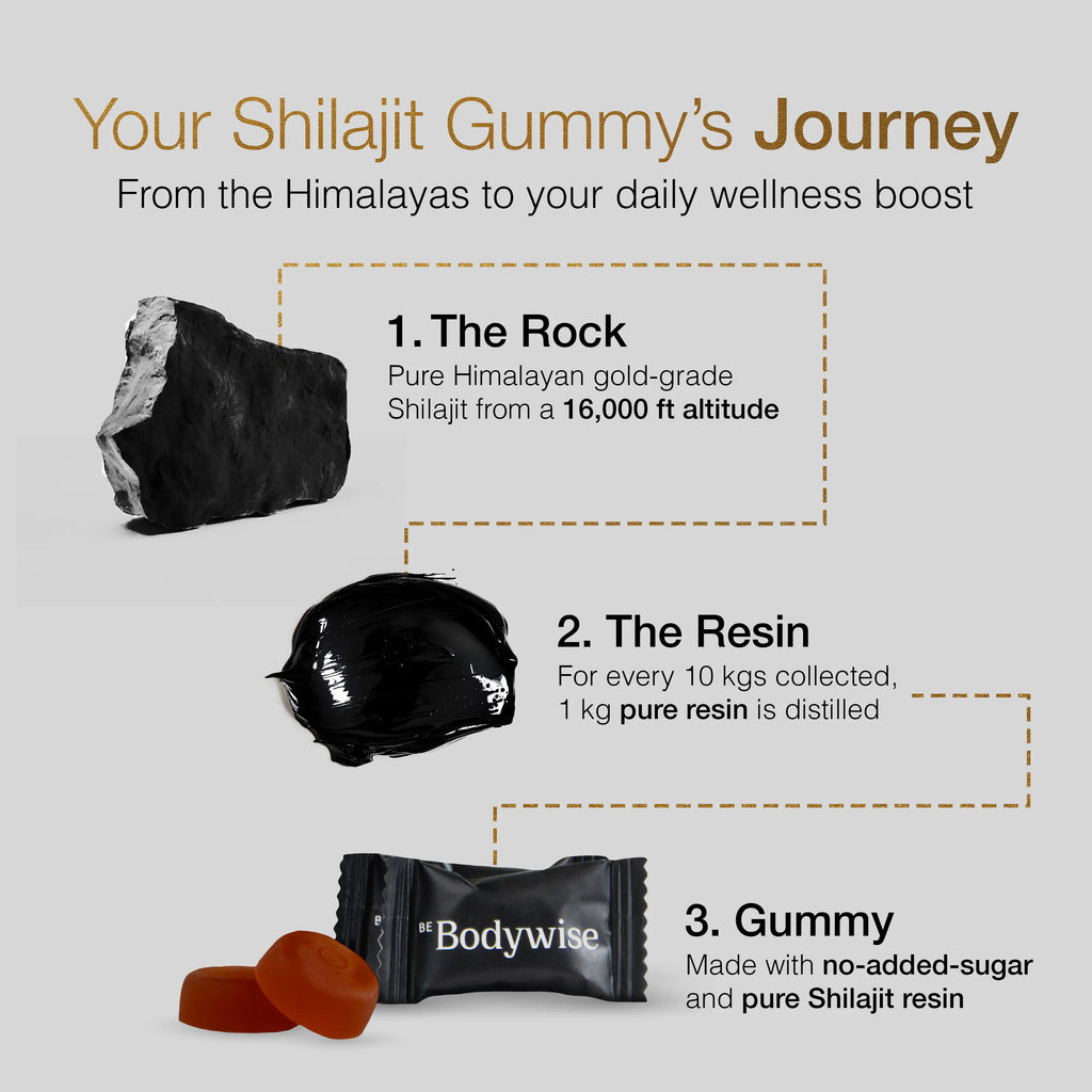 Be Bodywise by Root Labs Pure Himalayan Shilajit Gummies | New Year New Me Edition | 3000 Mg with KSM-66 Ashwagandha, Gokshura, Saffron, Black Musli | Fulvic Acid & 85+ Trace Minerals | No Added Sugar | Natural Strength, Focus & Stamina Support