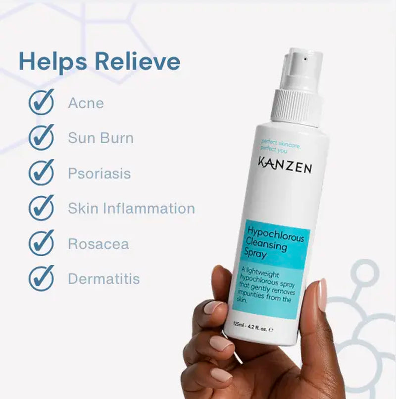 Kanzen Skincare Hypochlorous Cleansing anti Bacterial Spray 125Ml 4.2 Fl Oz | 125Ppm Hypochlorous Acid, Skincare Facial Spray | for Sensitive Skin, Acne Prone Skin, Non Comedogenic | Pure Ingredients