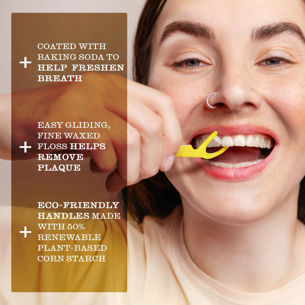 Twice Floss Picks with 3-Strands – Wax-Coated Floss & Toothpick, Strong Mint