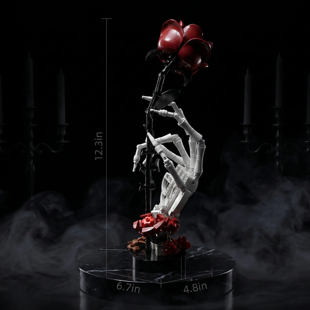 Gothic Skull Hand Rose Building Set – Dark Romantic Skeleton Hand Holding Rose, Viral Aesthetic Desk Decor, Horror-Inspired Room Display, Unique Gift Idea for Adults & Teens, Creative Model Kit