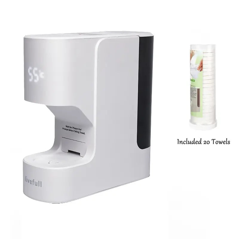 Livefull CL01 Facial Towel Warmer, Automatic Dispenser, 55°C Warm Towels, 20 Compressed Towels Included, Home Spa Device