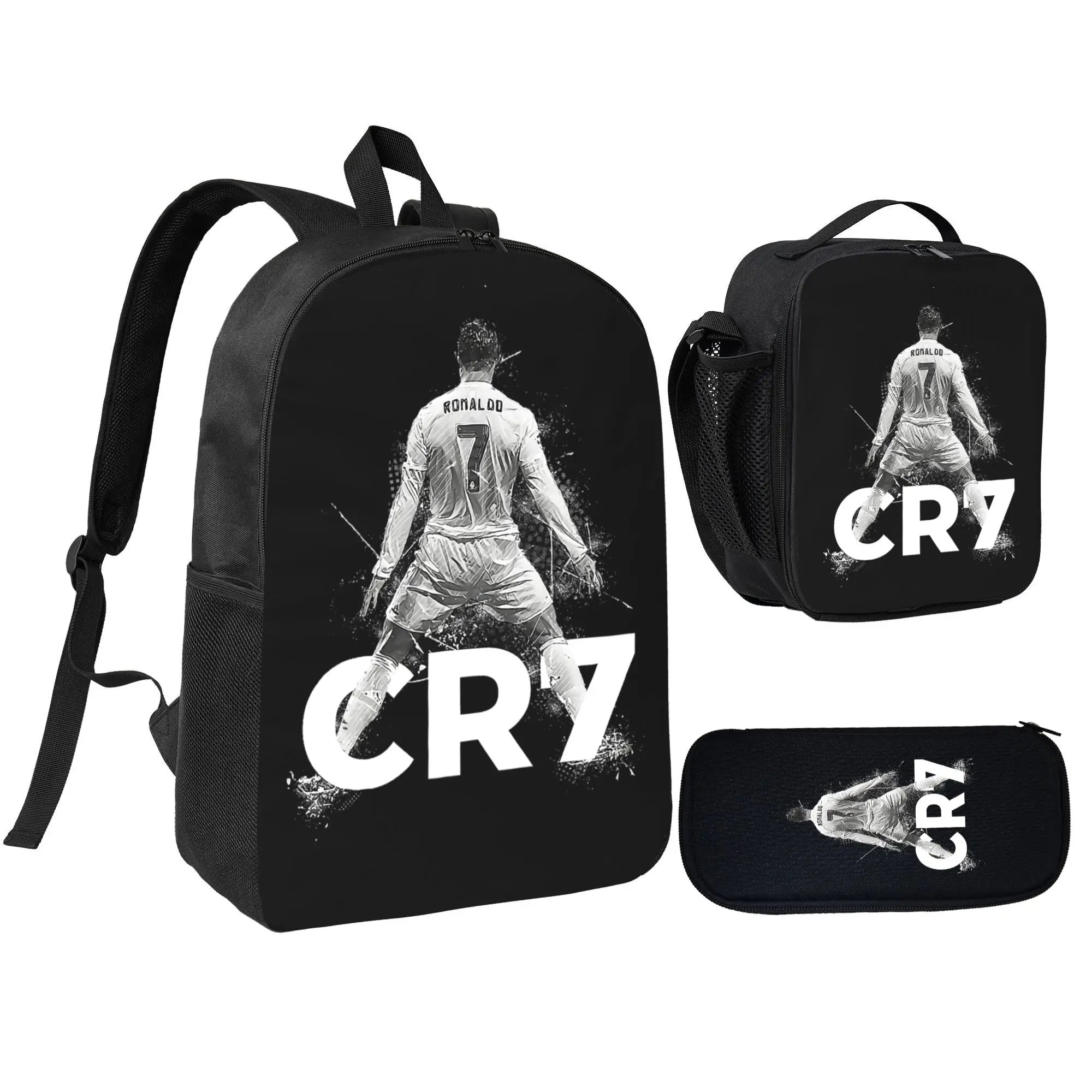 CR7 Soccer School Backpack Set for School Bag with Lunch Bag Pencil Case 3Pcs Set Idea for Student School