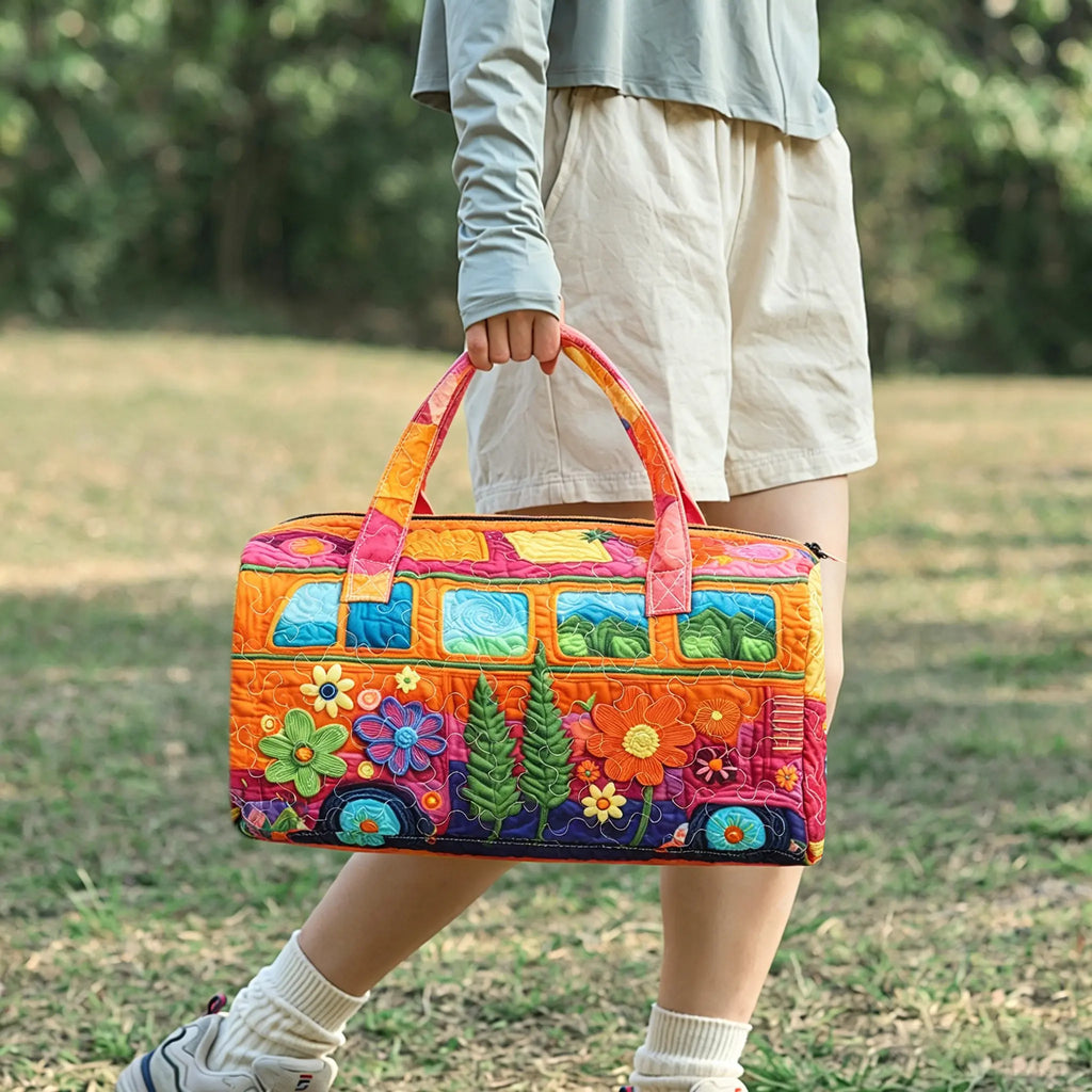 Boho Quilted Weekender Duffele Bag for Women - Vibrant Hippie-Inspired Hippie Stuff Large Tote, Lightweight Travel Bag with Soft Fabric, Adjustable Shoulder Strap, Wrist Strap, Ideal for Short Trips, Overnight Stays