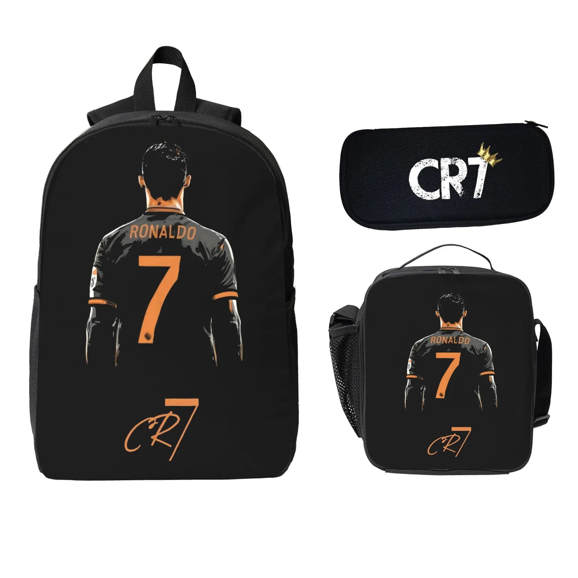 CR7 Soccer School Backpack Set for School Bag with Lunch Bag Pencil Case 3Pcs Set Idea for Student School