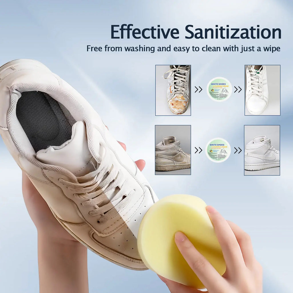 White Shoe Cleaning Cream with Sponge Applicator - Multi-Purpose Leather Upholstery & Footwear Cleaner for Sneakers, Canvas Shoes Casual