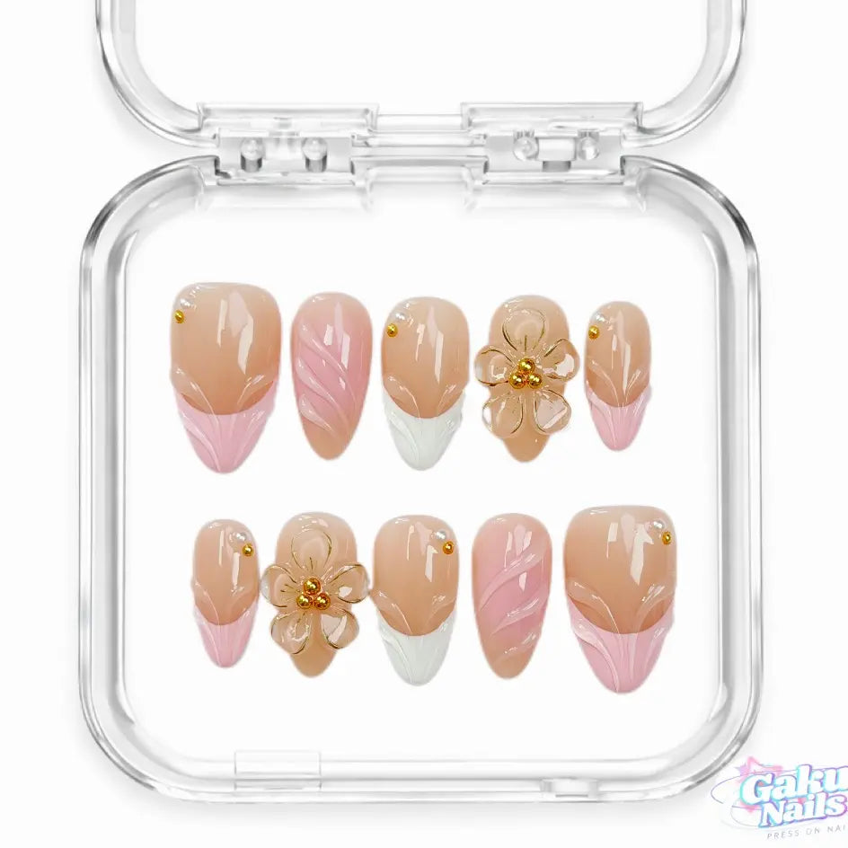 Gakunails MEDIUM ALMOND Collection - 23Mm Length Handmade Press on Nails with Toolkit & Reusable Design for Eco-Friendly Beauty Sticky Tabs Debonder