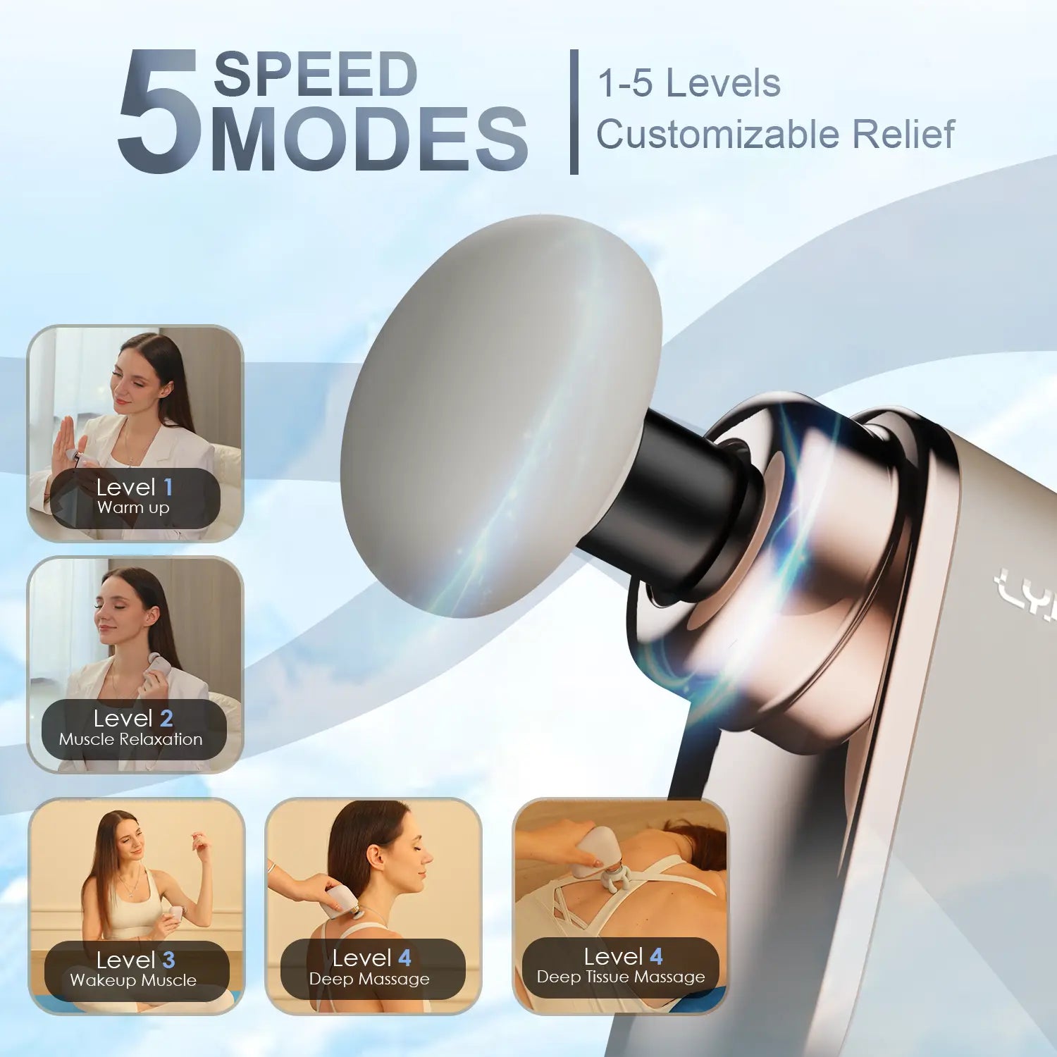 Lyntek Compact Mini Massage Gun - Lightweight Vibratory Selfcare Massager, Precision Brushless Cordless Battery-Operated Device, 5 Speed Settings, 3 Replaceable Heads for Home, Gym Portable Pain Relief
