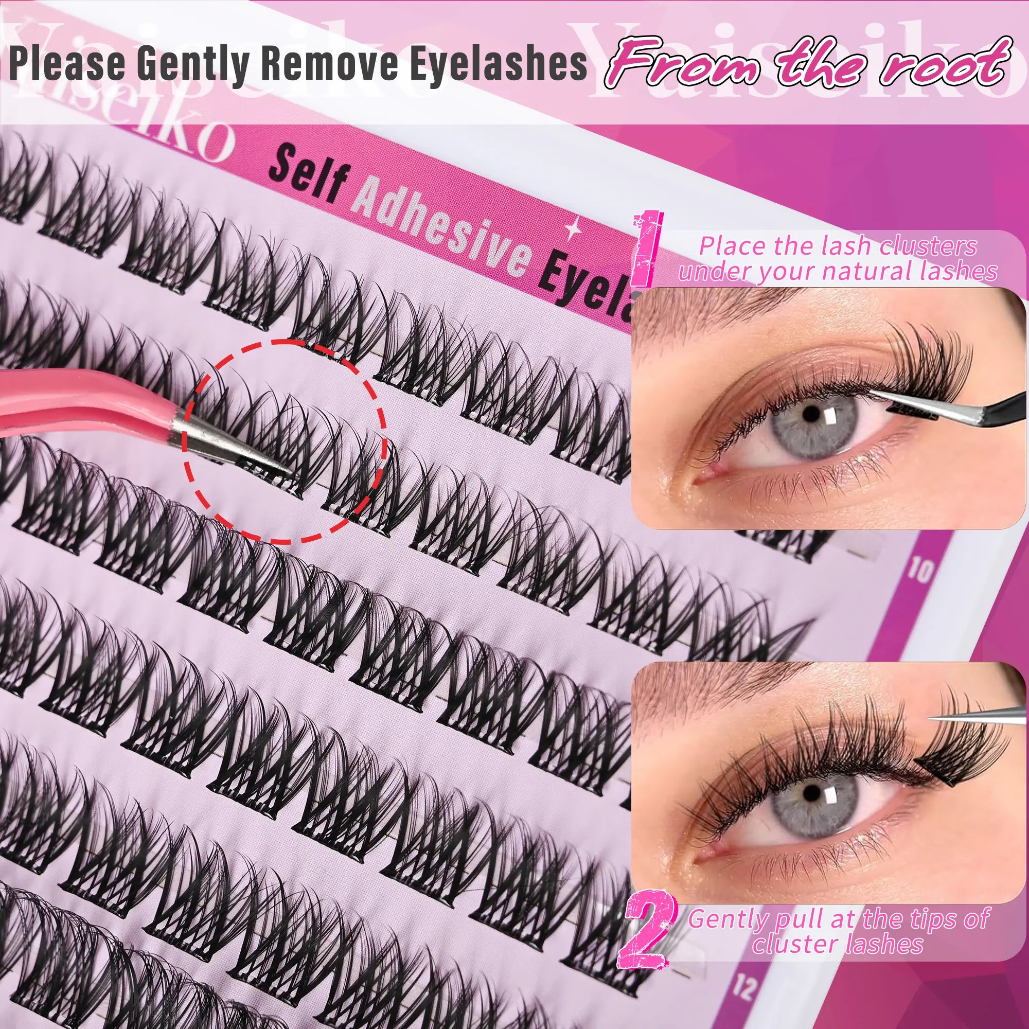 Self Adhesive Eyelashes Clusters Wispy Eyelash Extension Self Adhesive Eyelashes Reusable Press on Lashes No Glue Needed Lash Clusters 10-16Mm D Curl Individual Lashes Extensions with Tweezers