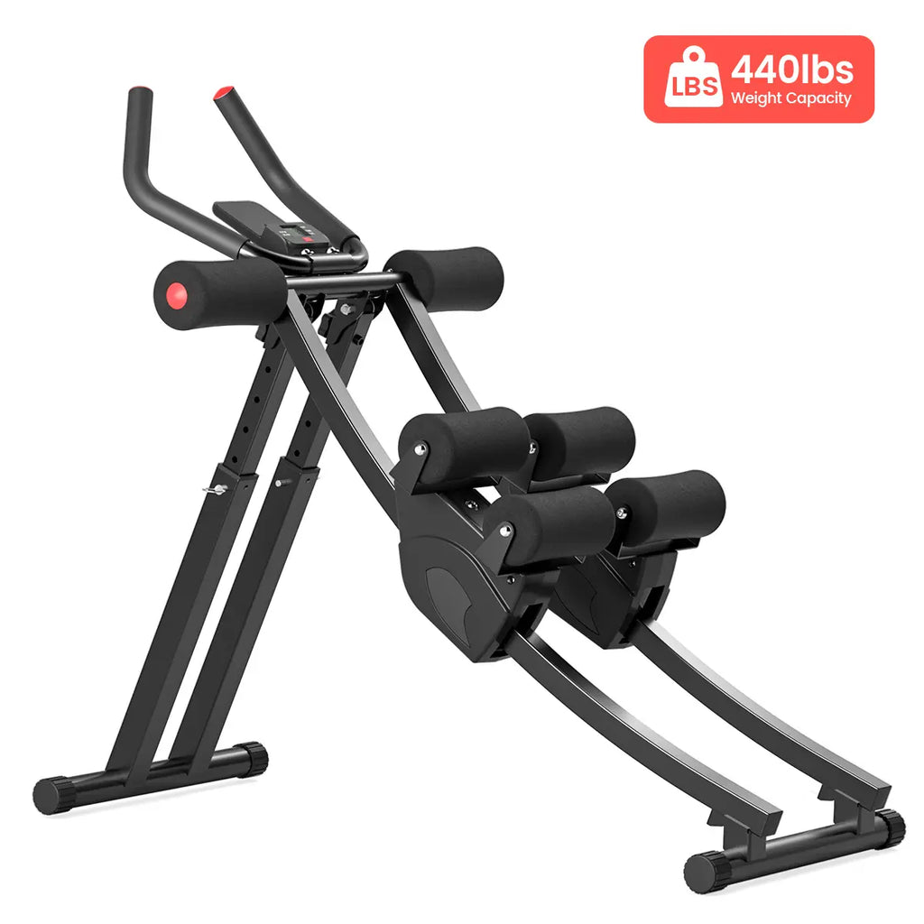 [Summerwins] Adjustable Ab Trainer Machine, Foldable Core Workout Equipment for Home Gym, Dual Track Abdominal Exerciser with LCD Monitor, 440LB Weight Capacity