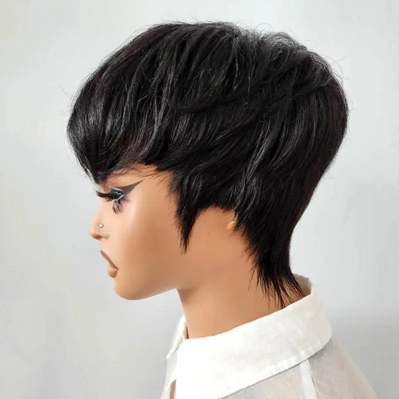 [Bling Hair] Pixie Cut Wig Human Hair 13X1 Lace Frontal Wigs Short Bob Human Hair Wig for Women Spring Curl Natural Black Color Curly Bob Wig True Scalp Wig