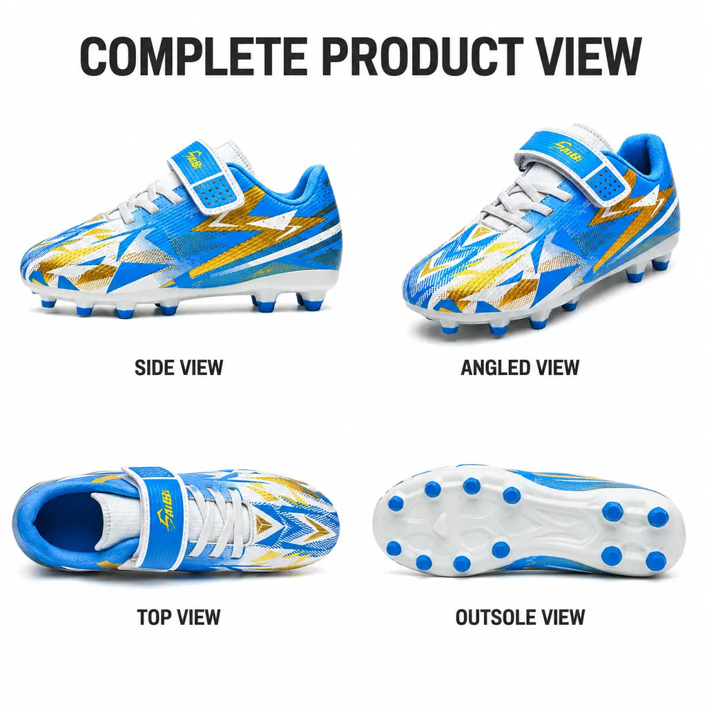 Kids Soccer Cleats for Boys Girls, High Turf Football Boot Youth Outdoor Soccer Shoes, Durable TPU Cleats Firm Ground Training Cleats with Secure Strap Fit for Practice and Game Day