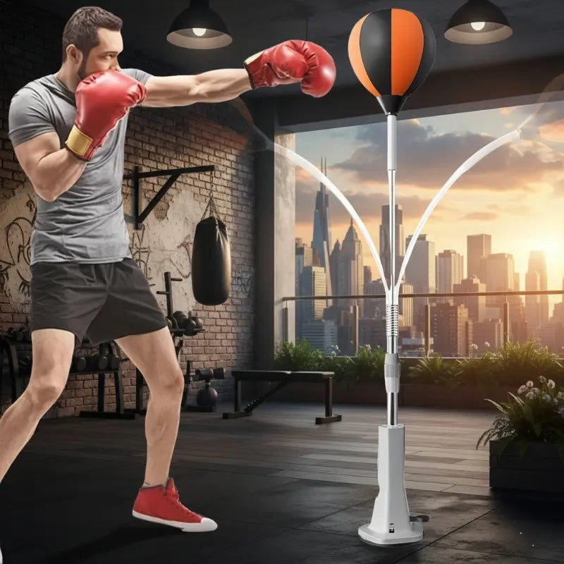 Adjustable 55-66 Inch Boxing Reflex Ball with Suction Cup Base Height Adjustable Punch Bag Trainer Fast Rebound Steel Spring for Home Gym Hand Eye Coordination Training Boxing Training Equipment