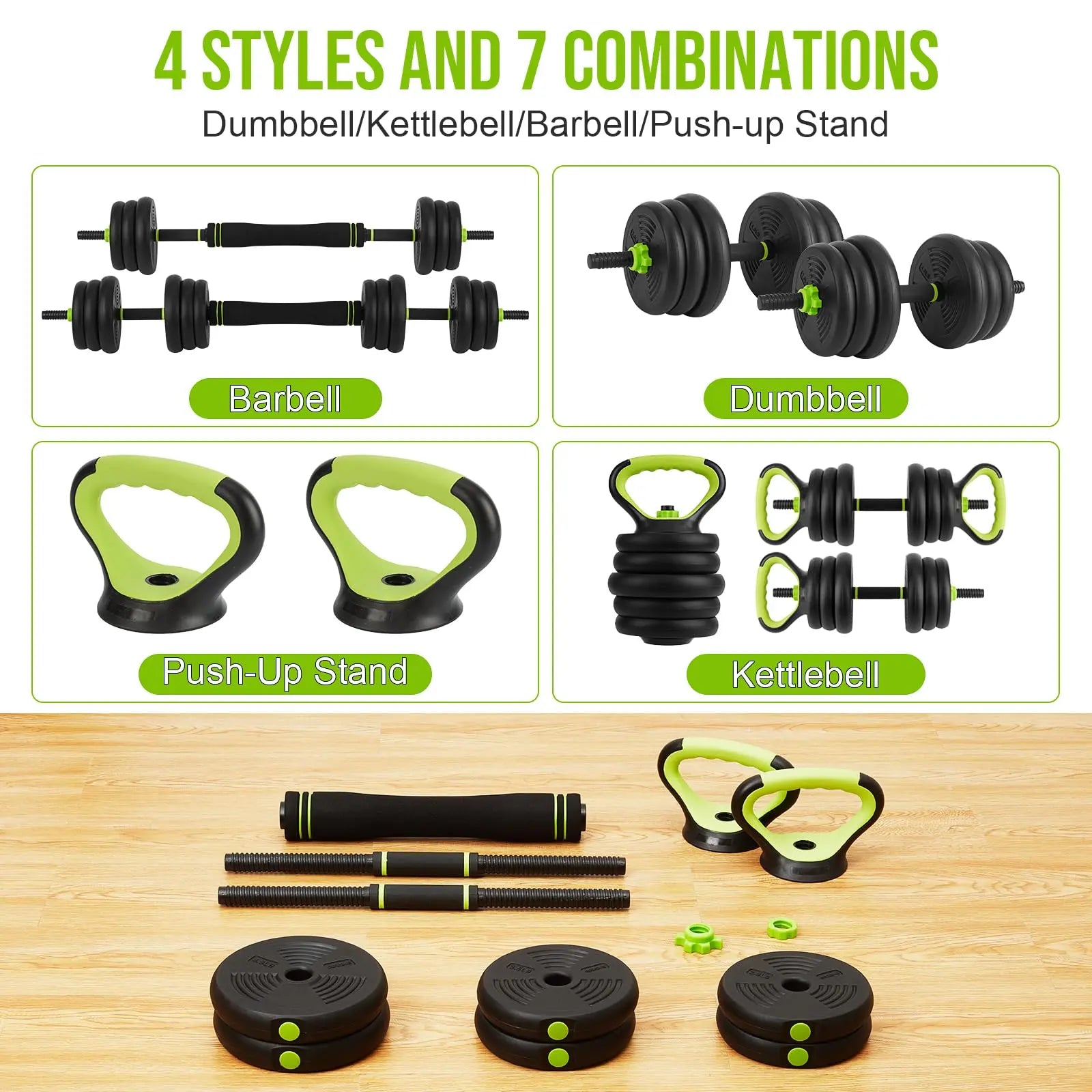 4-In-1 Adjustable Dumbbell Set 88/66 Lb – Converts to Barbell, Kettlebell & Push-Up Stand – All-In-One Home Gym Strength Training Equipment for Men & Women – Full Body Workouts
