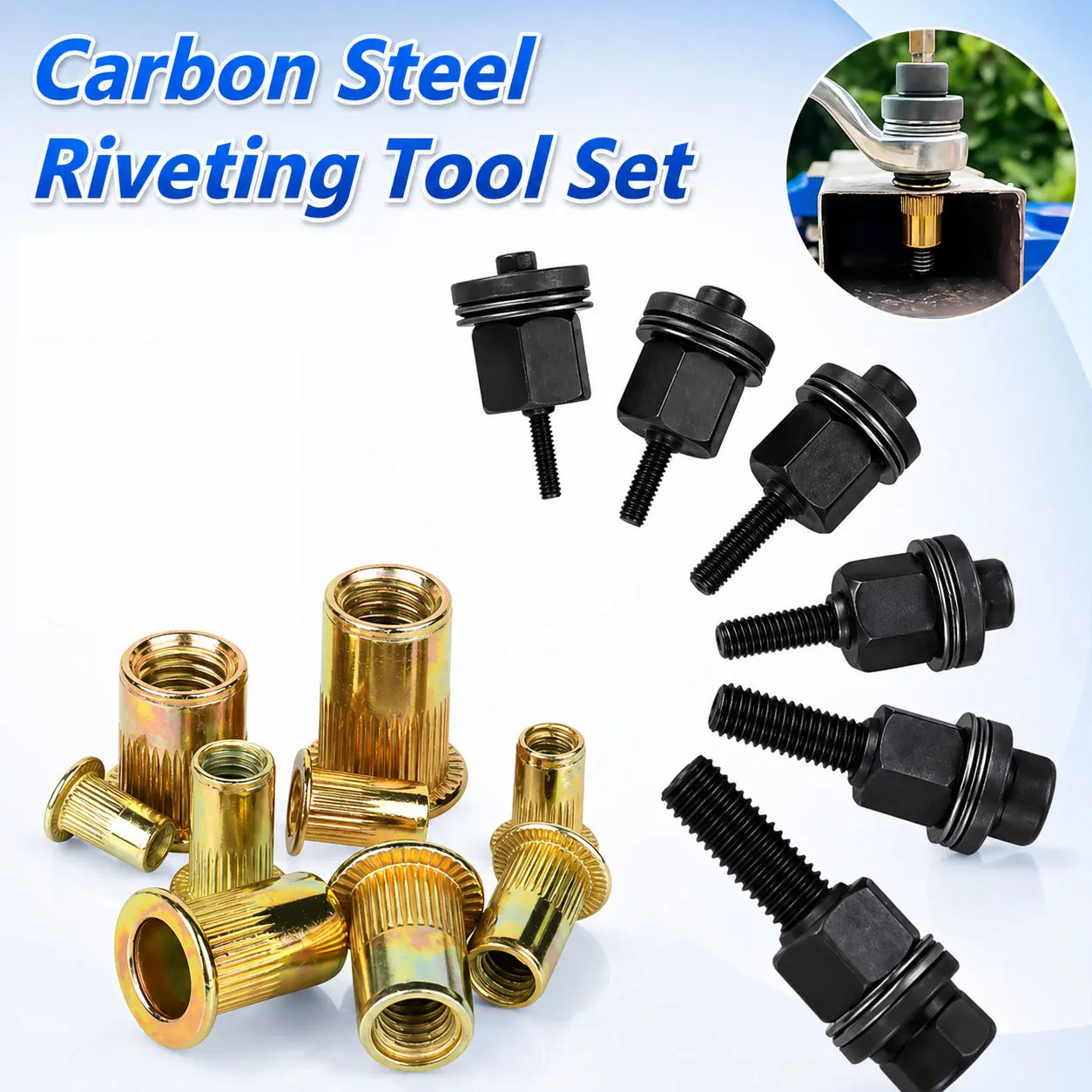 Head Rivet Nut Tool, M3 M4 M5 M6 M8 Rivnut Kit, Carbon Steel Rivnut Set, Threaded Rivet Nut Kit, Manual Riveter Rivnuts Tool Accessory for Automotive Repair Warehouses,Fathersdaygift