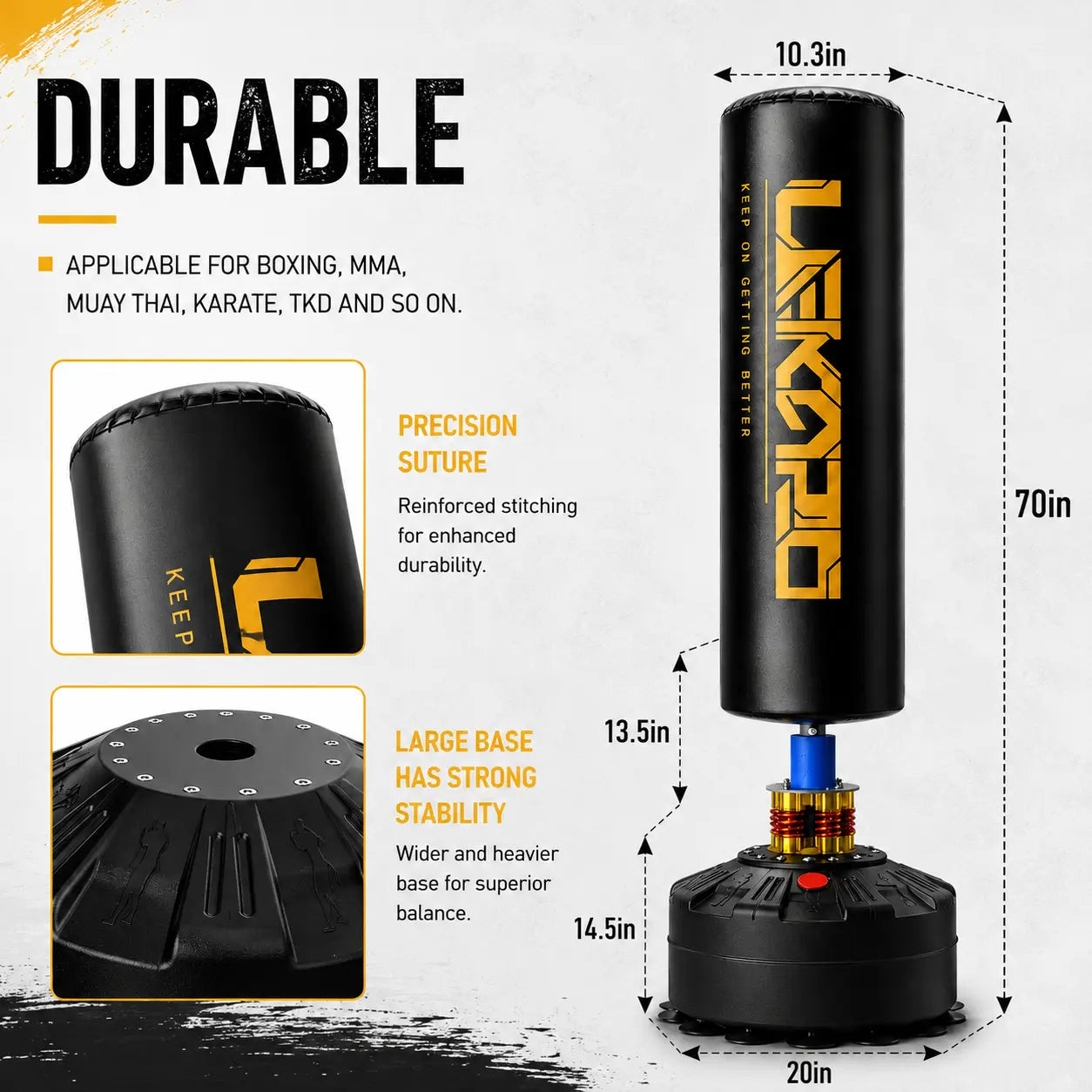 LEKÄRO Punching Bag with Stand, Freestanding Heavy Boxing Bag with Gloves, Stable Base, Fast Rebound for Home Gym Training | Ships in 2 Packages