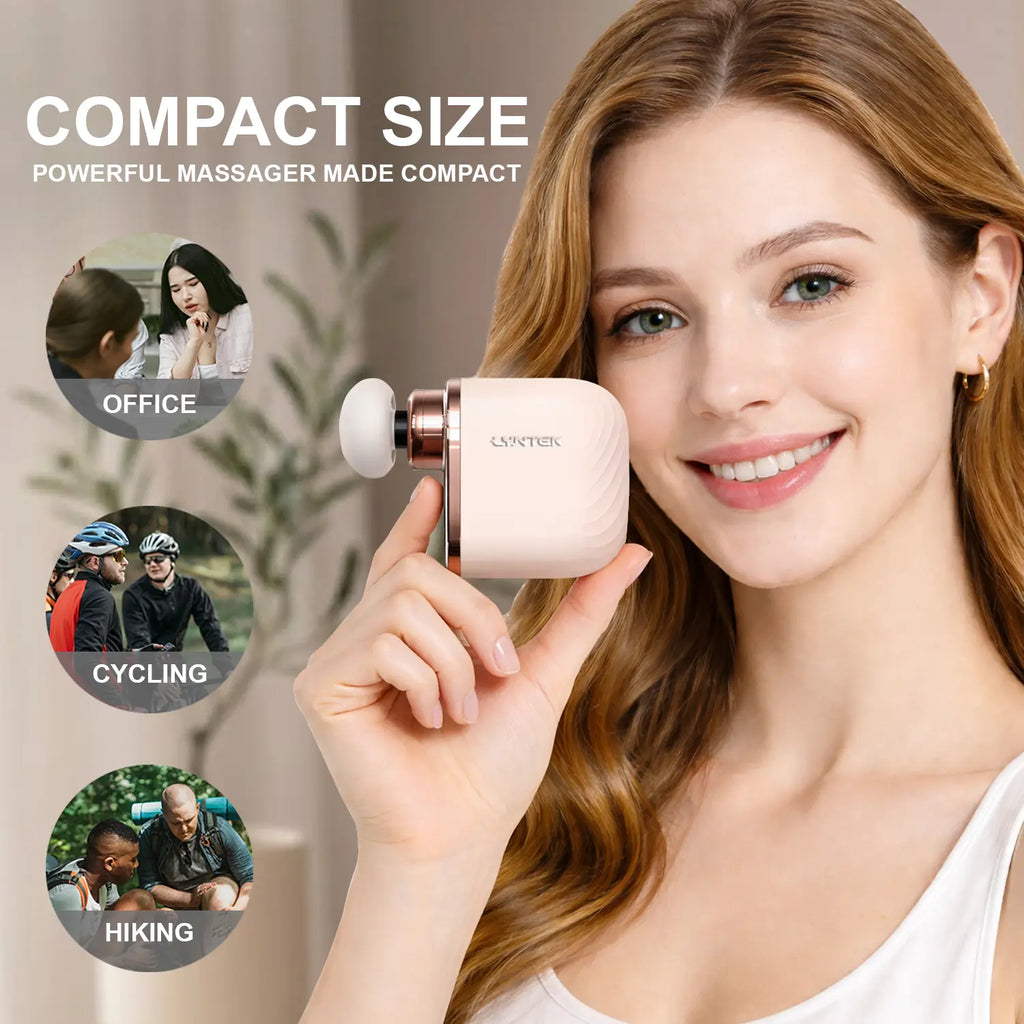 Lyntek Compact Mini Massage Gun - Lightweight Vibratory Selfcare Massager, Precision Brushless Cordless Battery-Operated Device, 5 Speed Settings, 3 Replaceable Heads for Home, Gym Portable Pain Relief