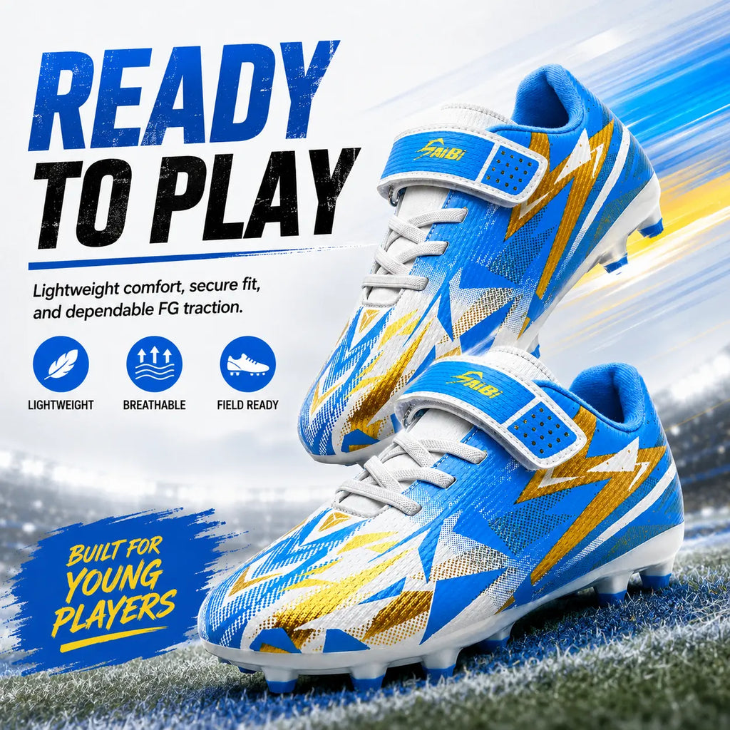 Kids Soccer Cleats for Boys Girls, High Turf Football Boot Youth Outdoor Soccer Shoes, Durable TPU Cleats Firm Ground Training Cleats with Secure Strap Fit for Practice and Game Day
