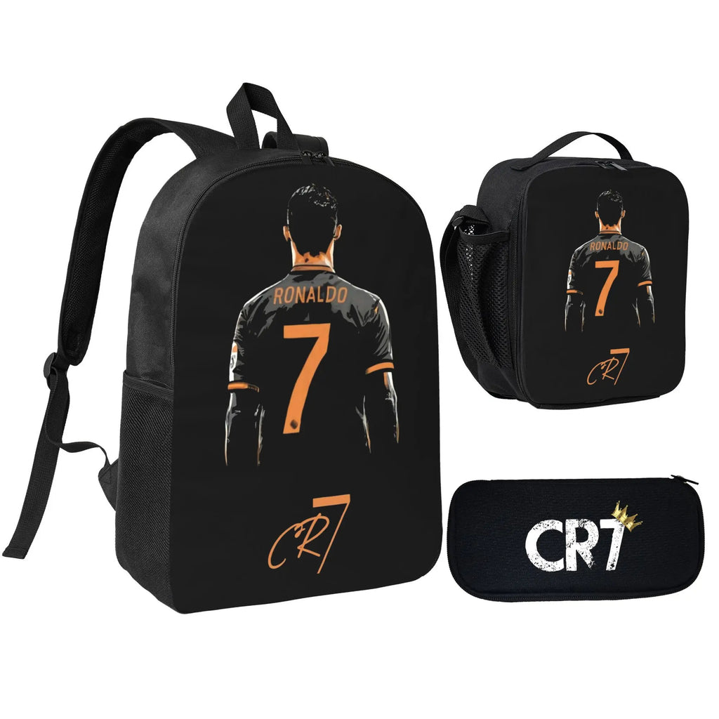 CR7 Soccer School Backpack Set for School Bag with Lunch Bag Pencil Case 3Pcs Set Idea for Student School