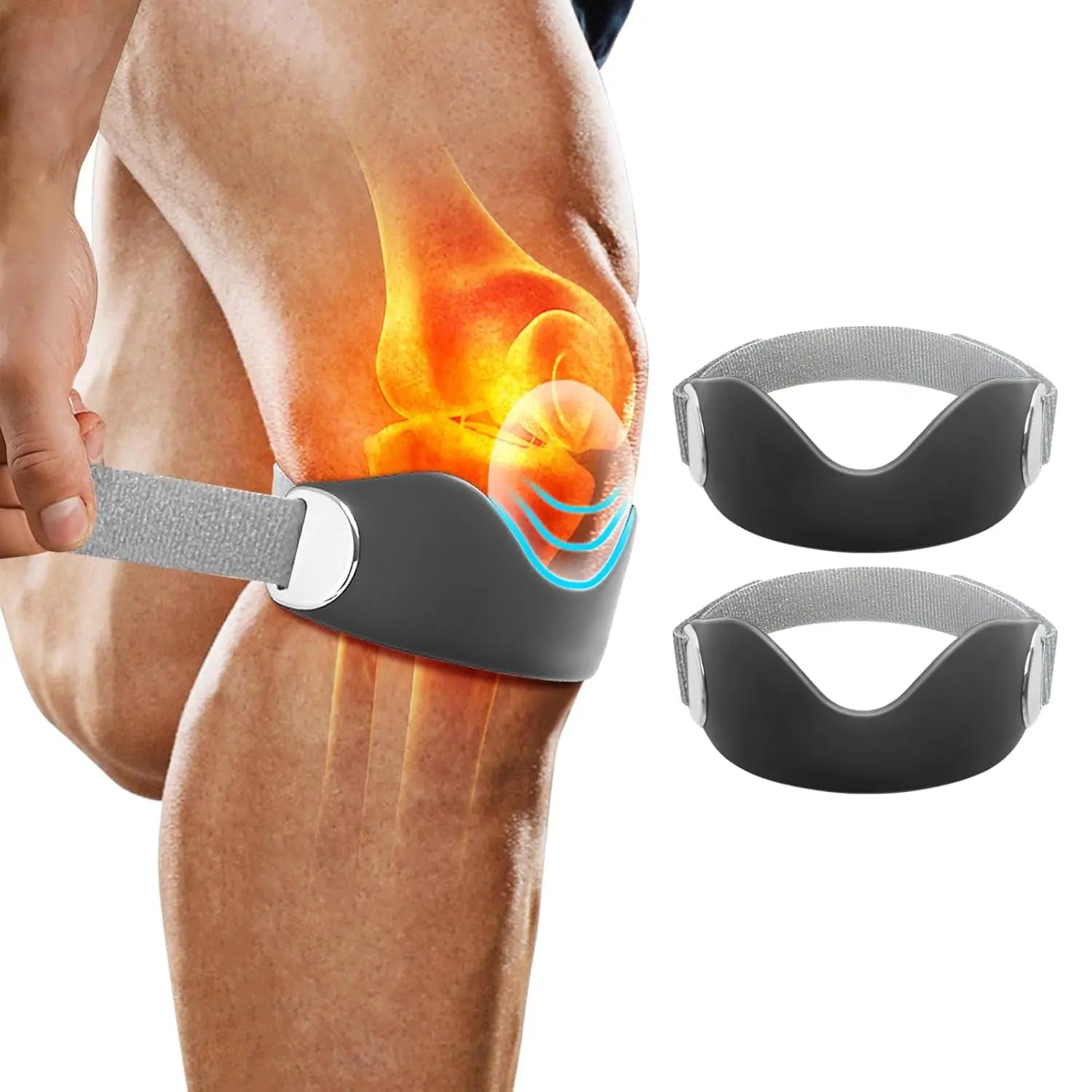 Patellar Tendon Support Strap - 2 Pack Adjustable Non-Slip Patella Band Stabilizer Silicone Knee Brace for Hiking, Running, Jumpers Knee, Tendonitis, Basketball, Squats,Holiday Gifts