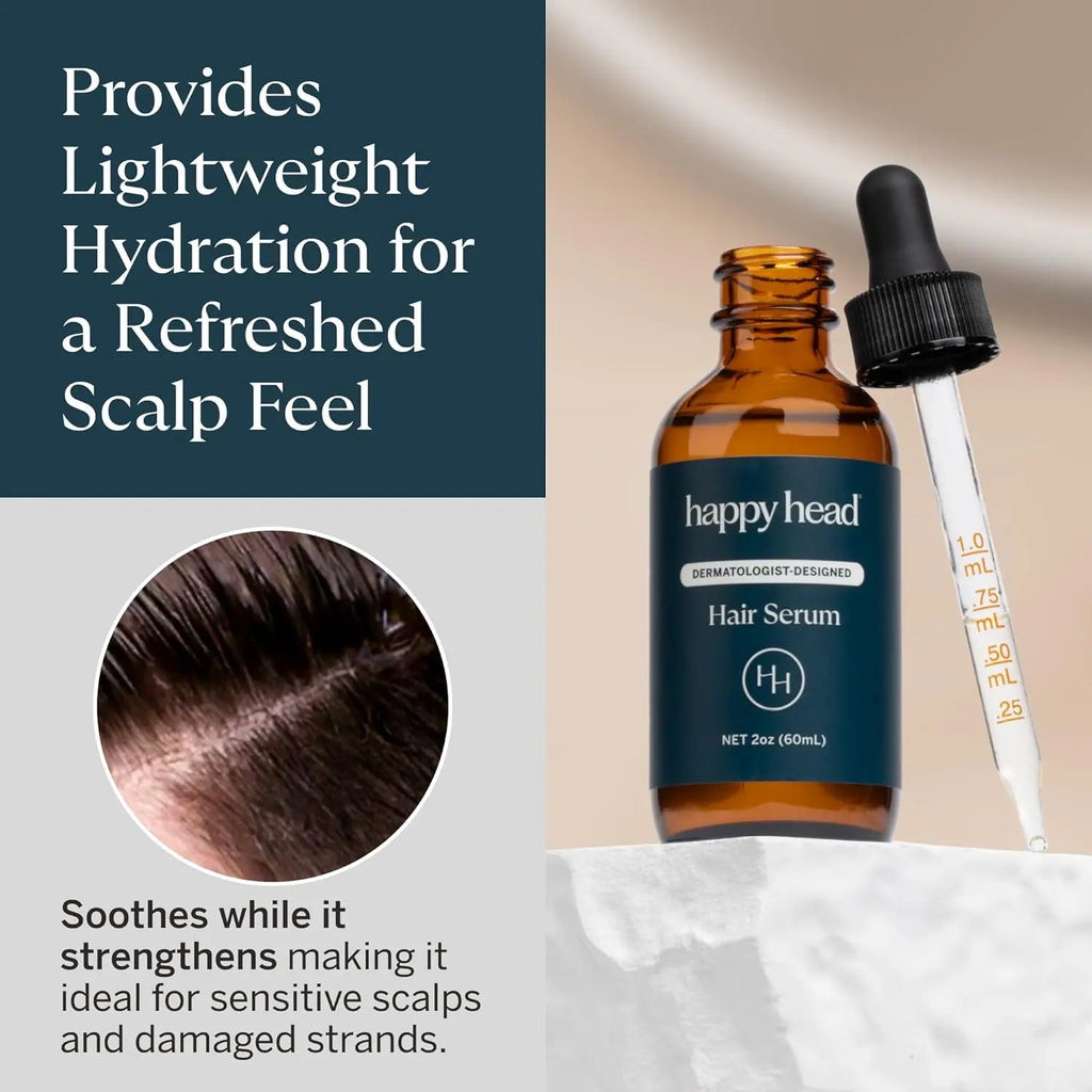 Happy Head Hair Serum with Procapil Biotin, Ashwagandha & Collagen, Leave in Scalp Application Formula for Daily Hair Care Routine at Home, Lightweight Use, 2 Oz Bottle