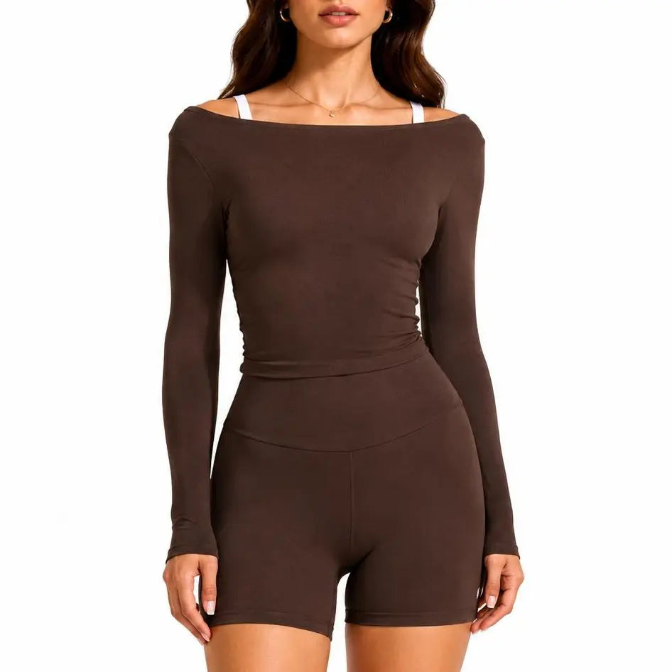 2026 Fireswan 2-Way Wear Twist Front & Back Long Sleeve Yoga Top Women'S Backless Workout Crop Top Soft Stretch Activewear