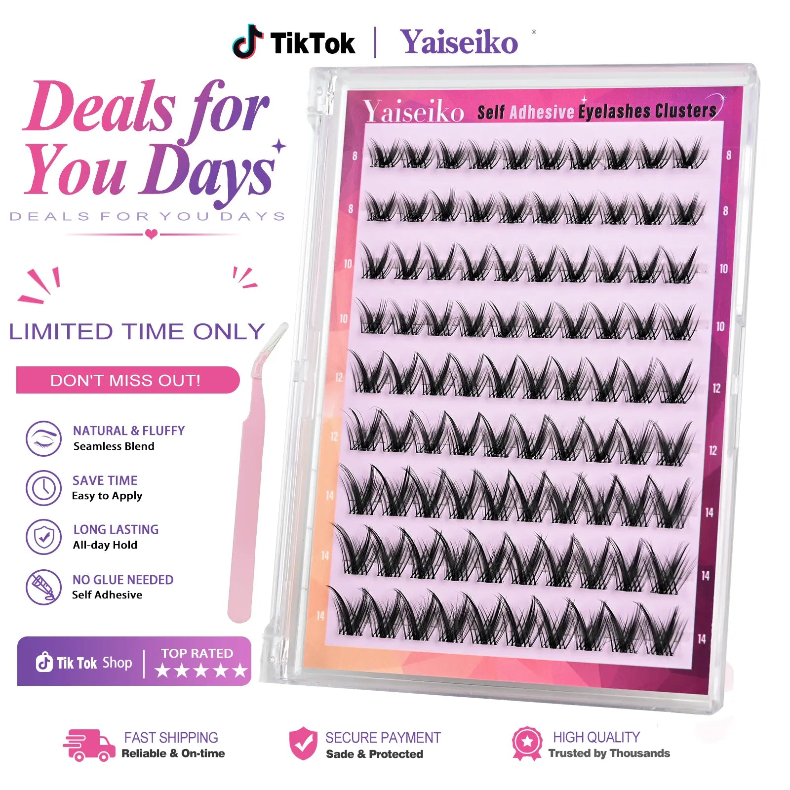 Self Adhesive Eyelashes Clusters Wispy Eyelash Extension Self Adhesive Eyelashes Reusable Press on Lashes No Glue Needed Lash Clusters 10-16Mm D Curl Individual Lashes Extensions with Tweezers