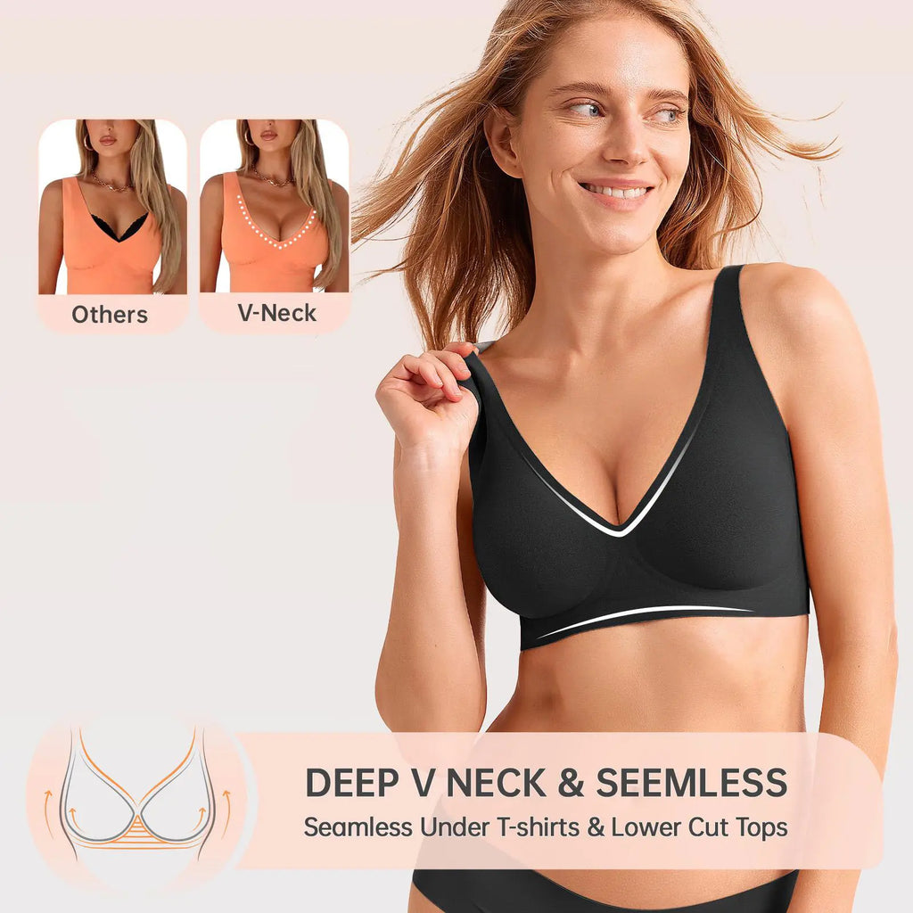 Vertvie Jelly Bra Polka Dots Deep V Seamless Bras Wireless Everyday T-Shirt Bra Plunge with Wide Straps Comfort & Sexy