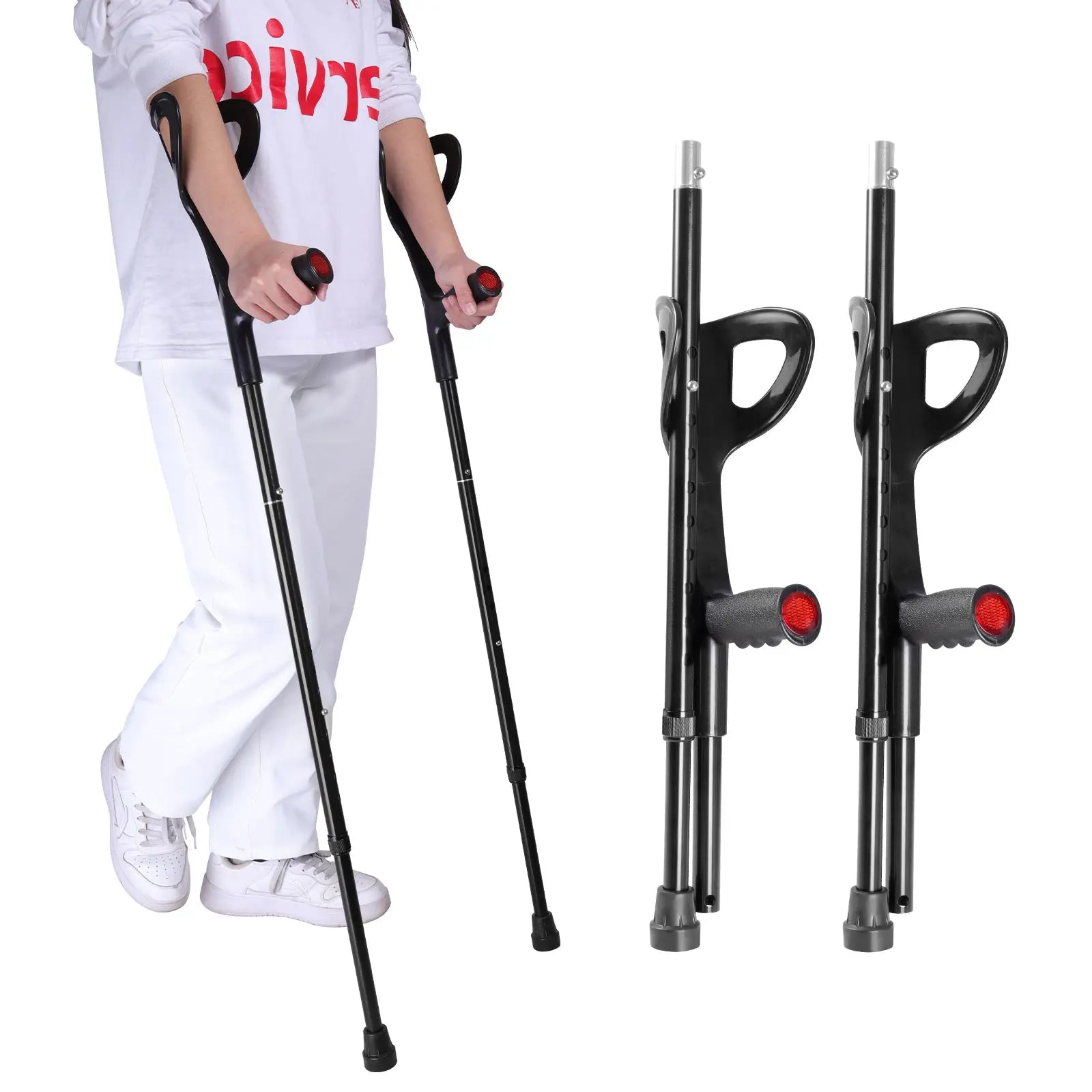 Forearm Crutches for Adults (1 Pair), Lightweight Elbow Crutches with 10 Adjustable Heights 30.4"-39.4", No Underarm Pain Medical Crutches with Anti-Slip Foot Pads & Safety Warning Lights, Portable for Post Surgery Injury Seniors Indoor Outdoor