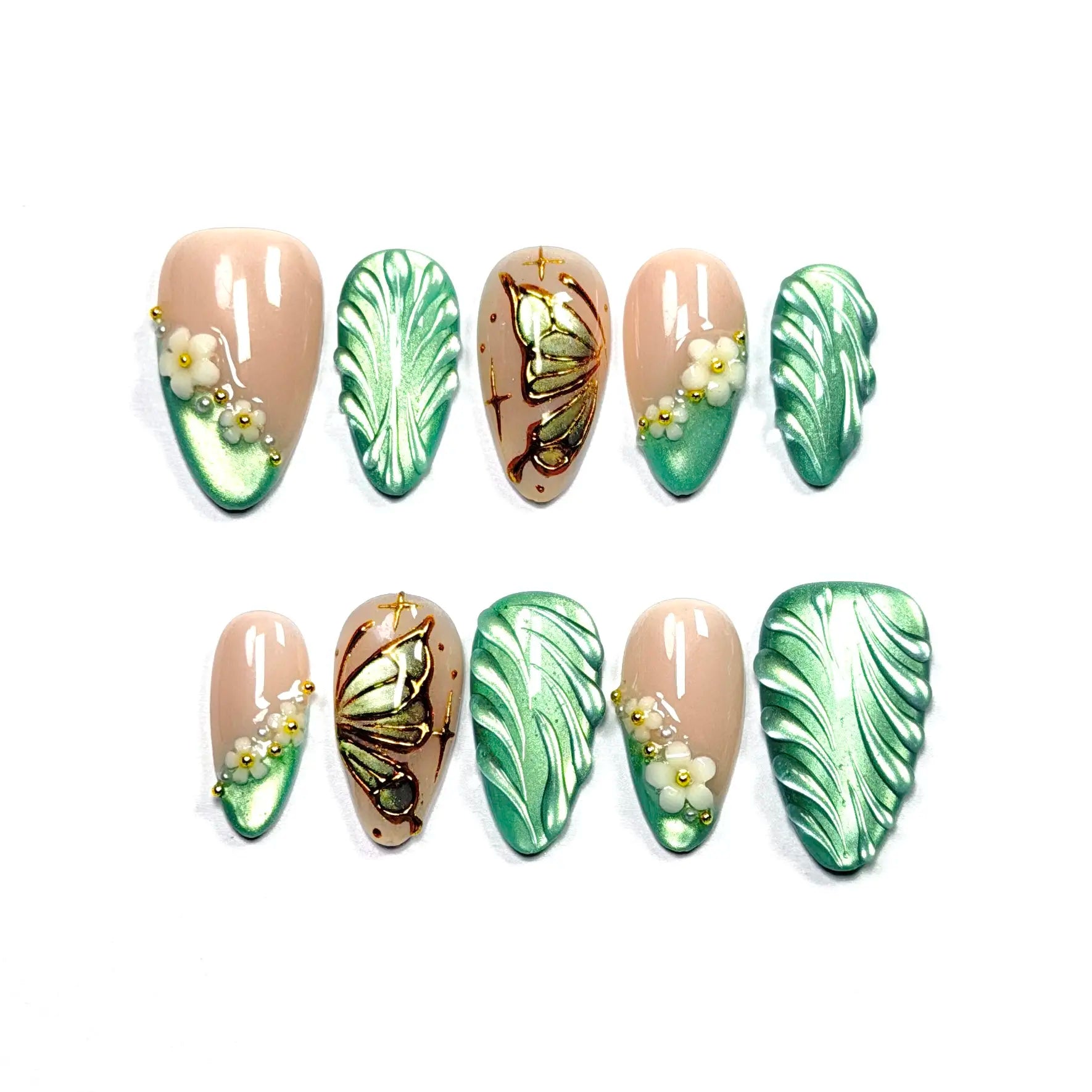 Gakunails MEDIUM ALMOND Collection - 23Mm Length Handmade Press on Nails with Toolkit & Reusable Design for Eco-Friendly Beauty Sticky Tabs Debonder