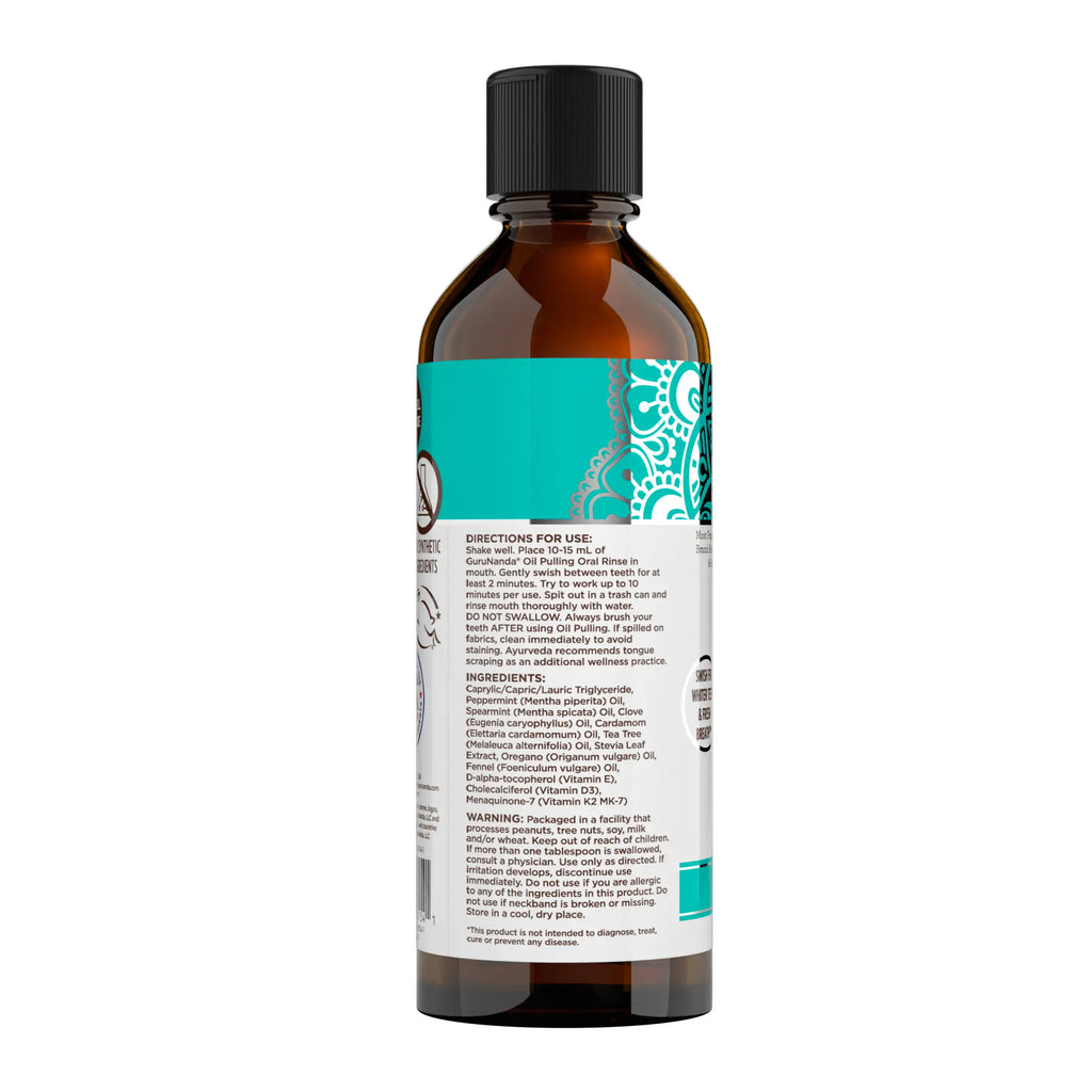 Gurunanda Cocomint Oil Pulling Mouthwash with 7 Essential Oils & 3 Vitamins, Promotes Fresh Breath & Happy Gums, Alcohol-Free, 8 Fl Oz