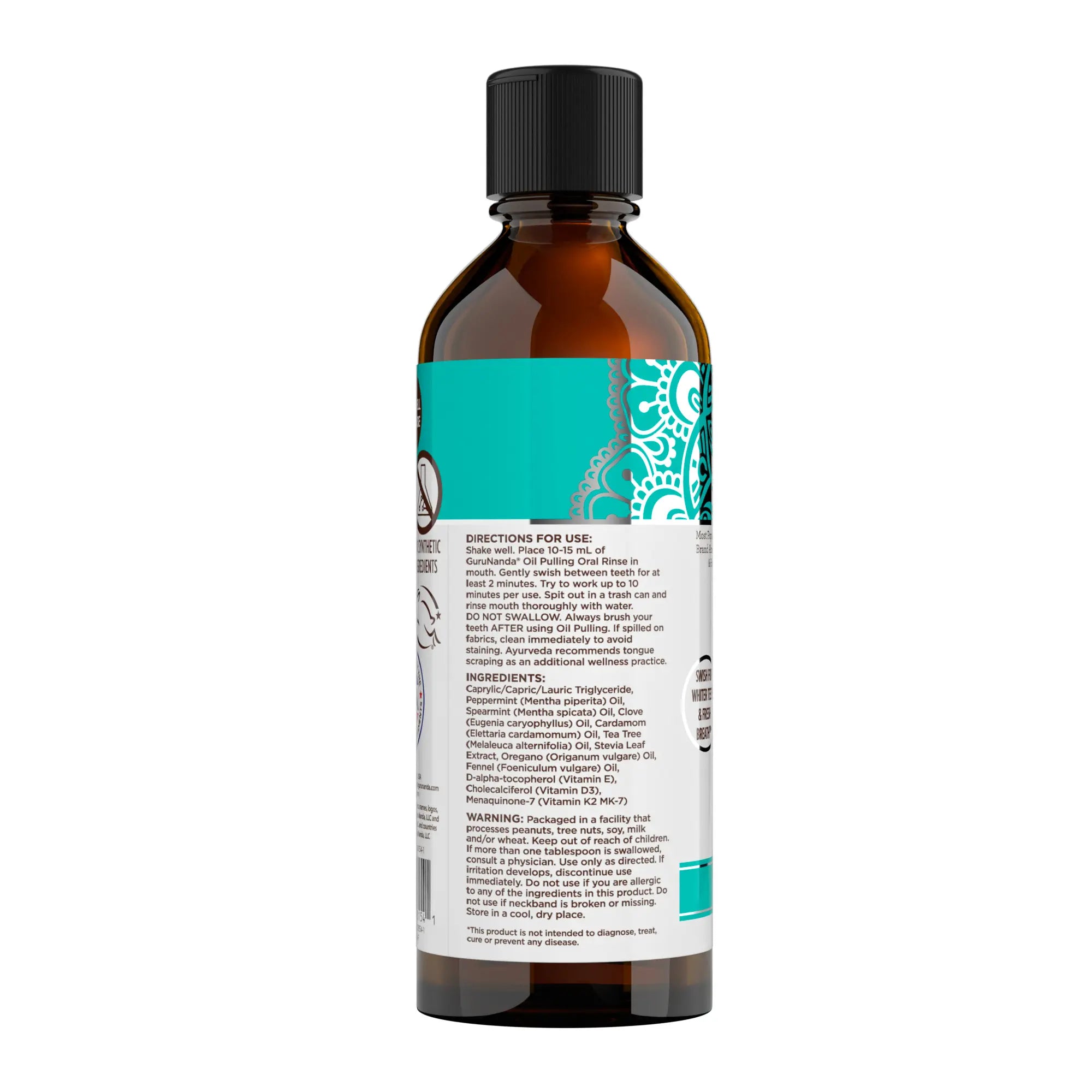 Gurunanda Cocomint Oil Pulling Mouthwash with 7 Essential Oils & 3 Vitamins, Promotes Fresh Breath & Happy Gums, Alcohol-Free, 8 Fl Oz