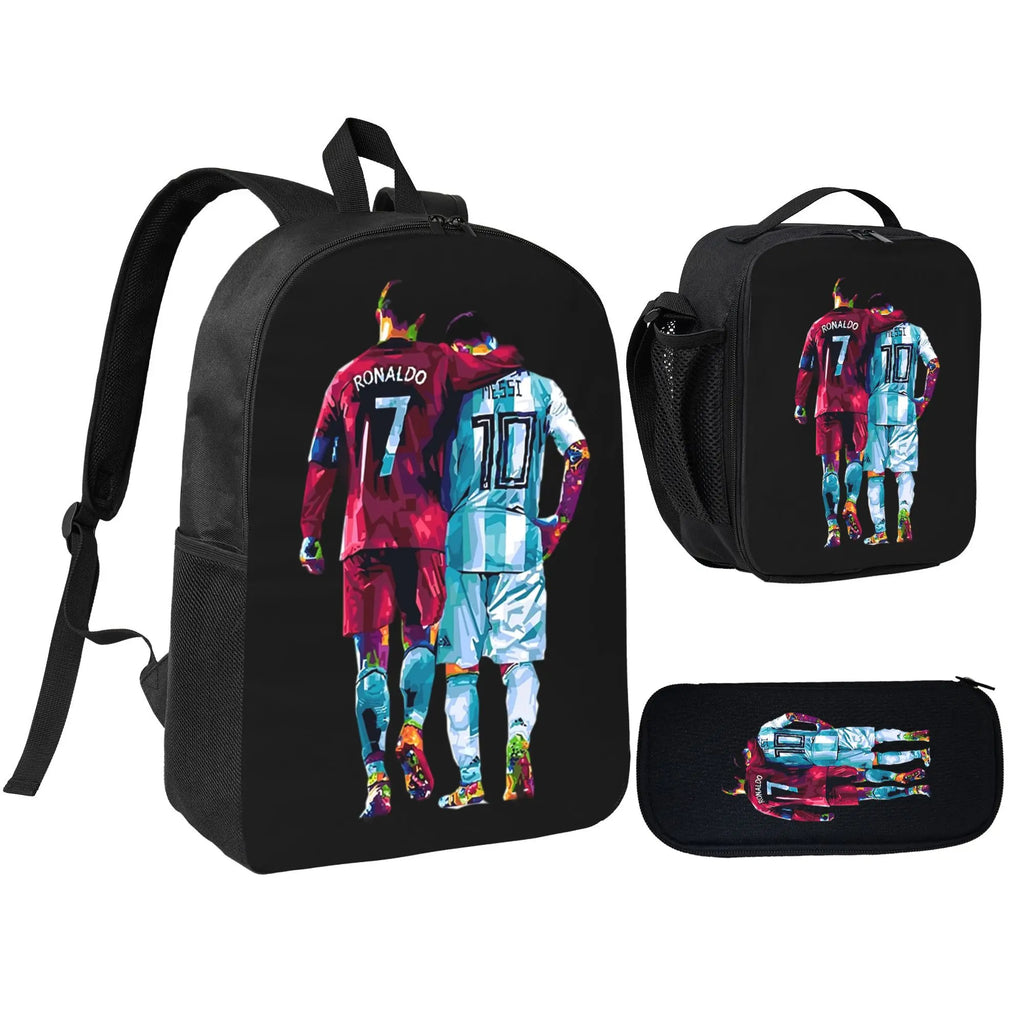 CR7 Soccer School Backpack Set for School Bag with Lunch Bag Pencil Case 3Pcs Set Idea for Student School
