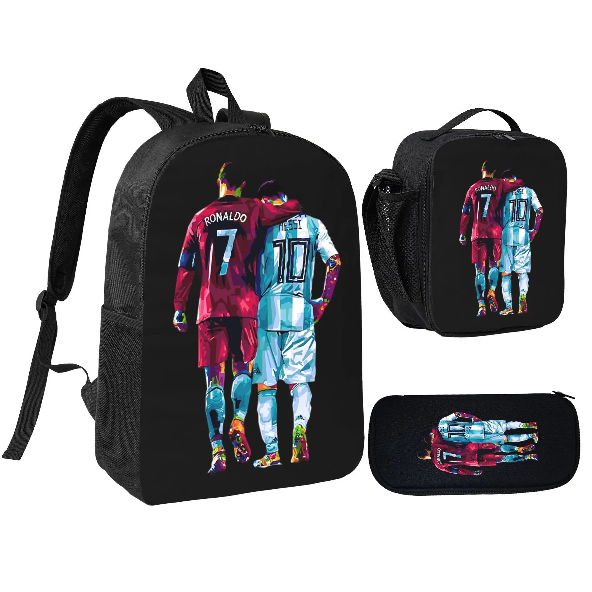 CR7 Soccer School Backpack Set for School Bag with Lunch Bag Pencil Case 3Pcs Set Idea for Student School